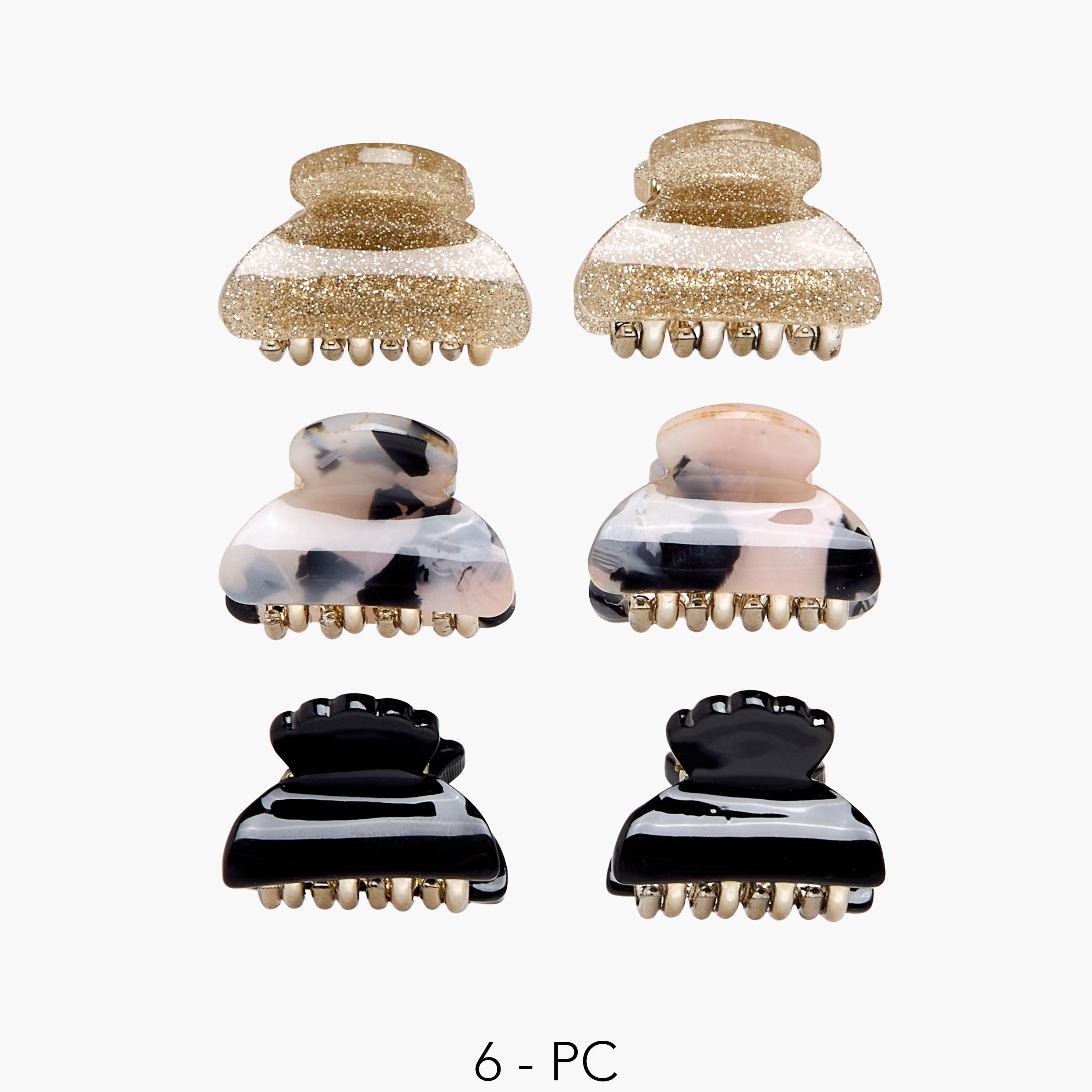Pack of 6 Curved Hair Clamp with Assorted Design-women-hairaccessories-clamps-image-1
