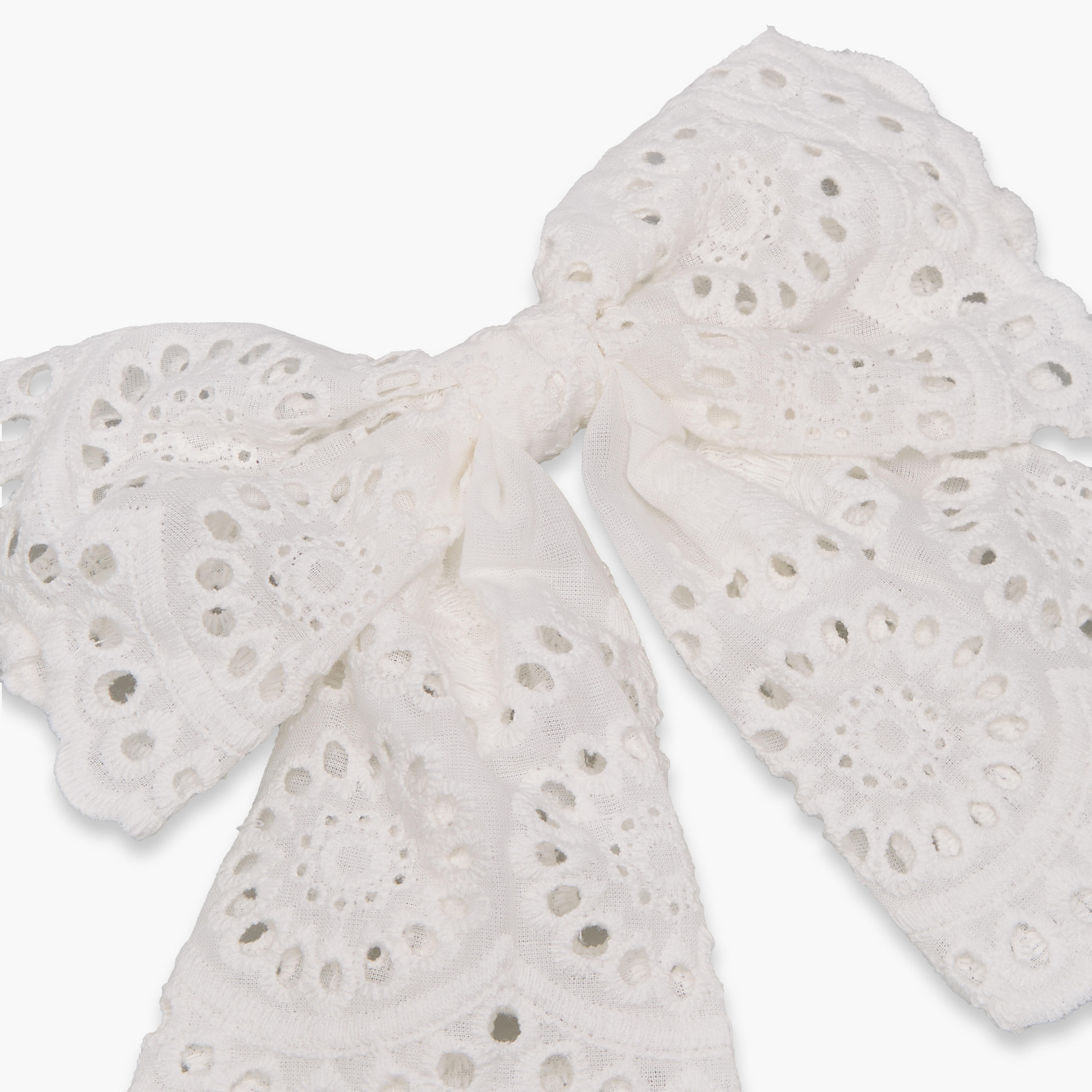Bow Shaped Barrette Hair Clip with Schiffli Texture-women-hairaccessories-clips-image-2
