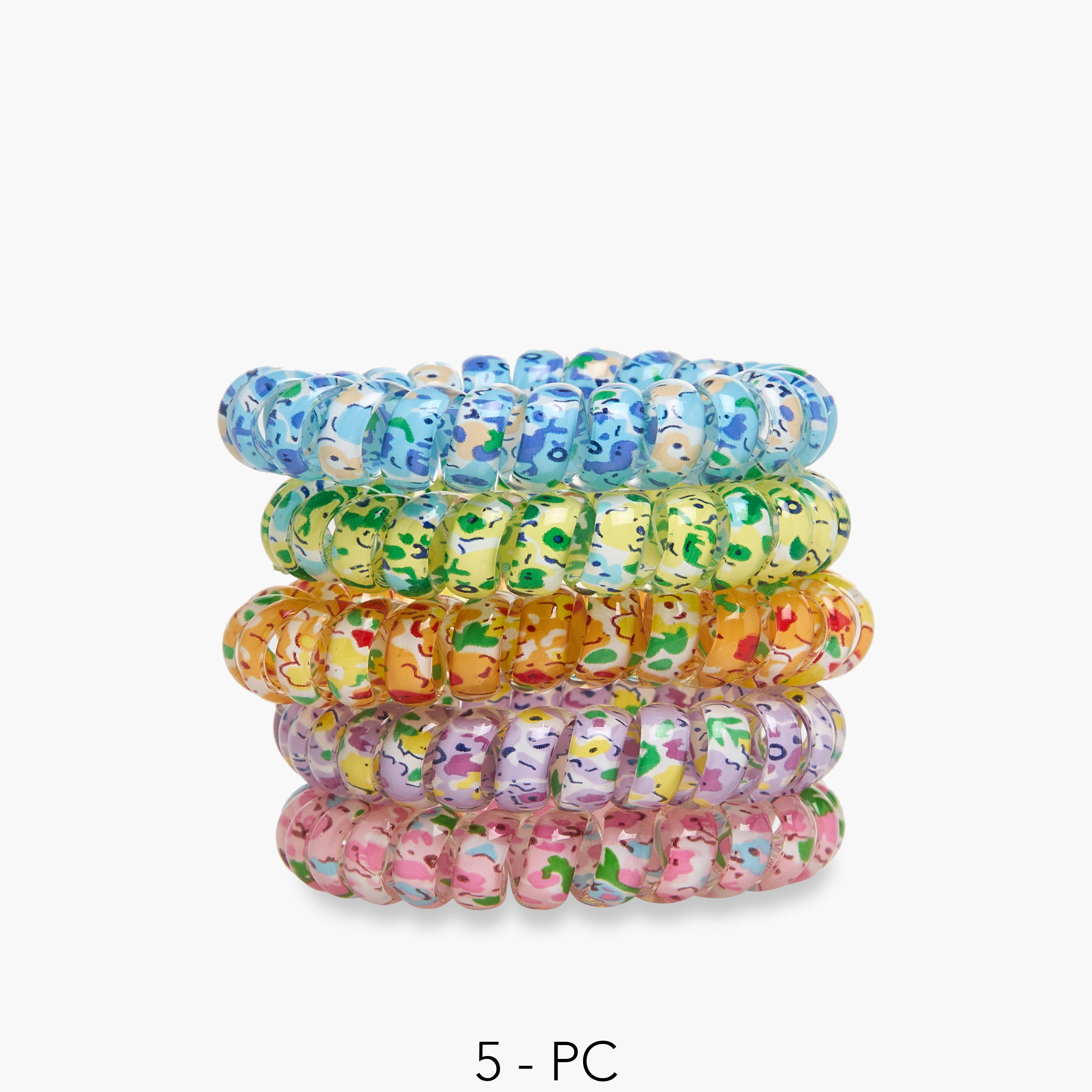 Pack of 5 Floral Print Spiral Hair Tie-women-hairaccessories-bands-image-1