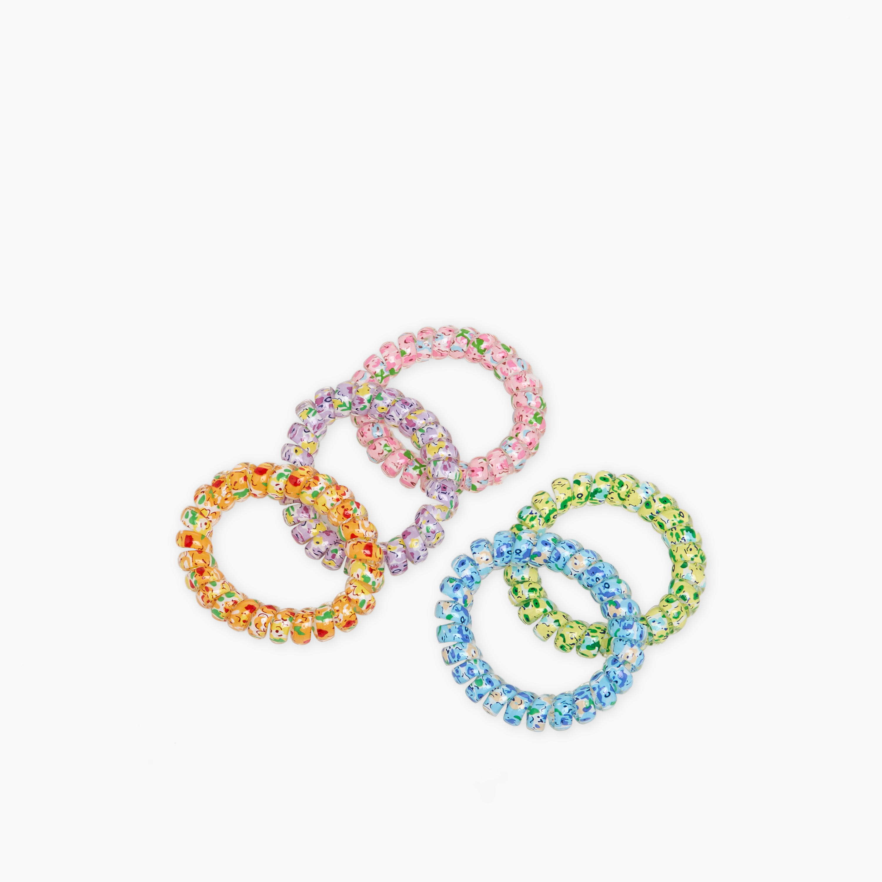 Pack of 5 Floral Print Spiral Hair Tie-women-hairaccessories-bands-image-2