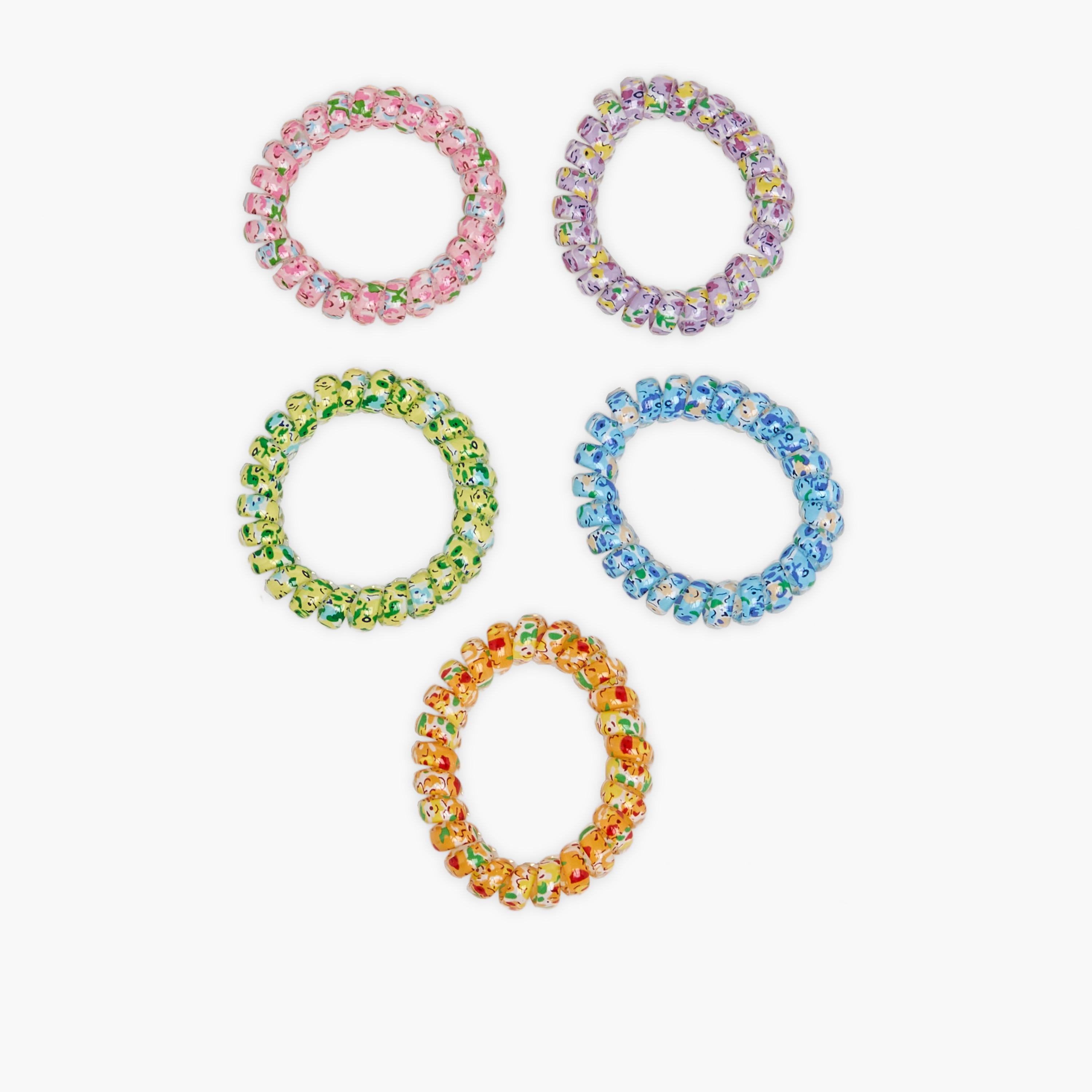 Pack of 5 Floral Print Spiral Hair Tie-women-hairaccessories-bands-image-3