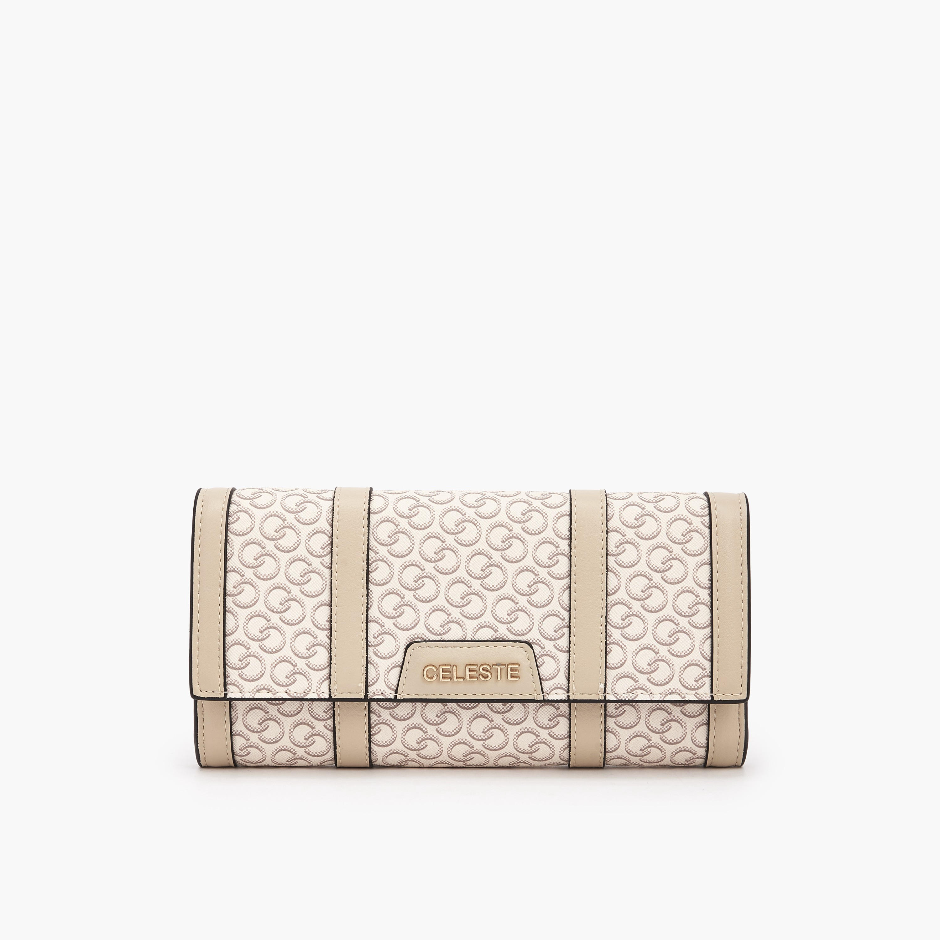 Celeste Monogram Print Wallet with Magnetic Flap Closure-women-bagsandwallets-wallets-image-1
