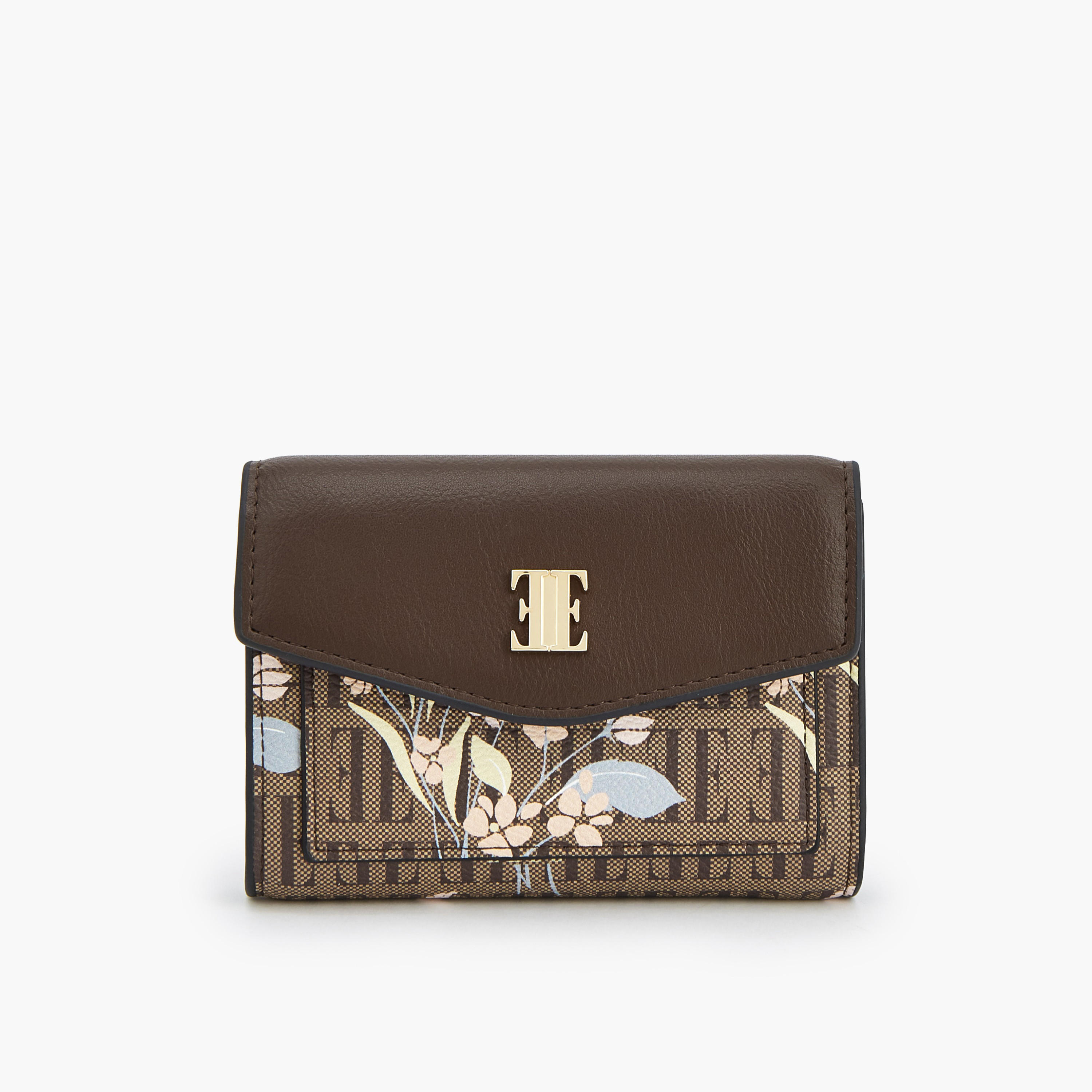 Elle Floral Monogram Print Wallet with Button Closure-women-bagsandwallets-wallets-image-1