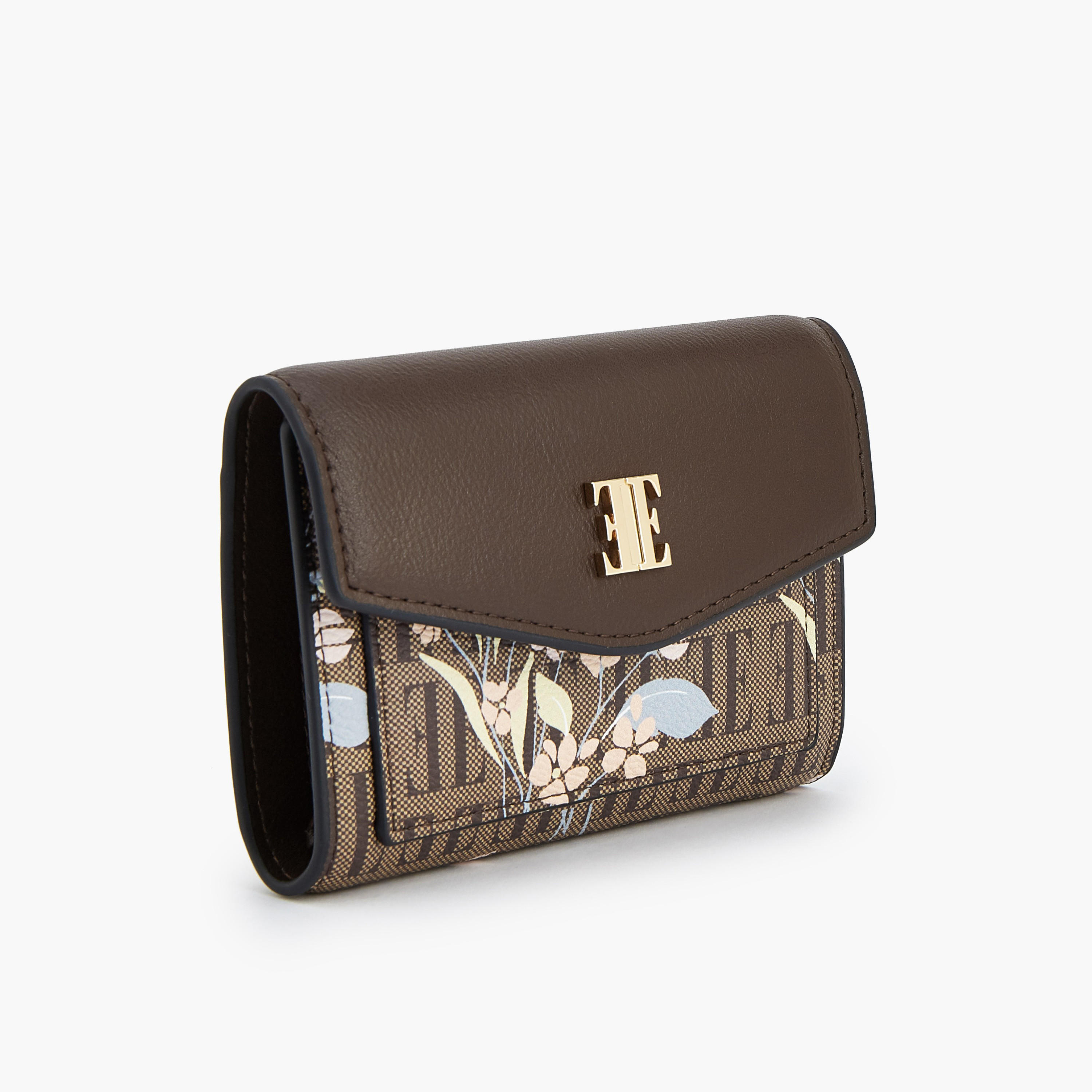Elle Floral Monogram Print Wallet with Button Closure-women-bagsandwallets-wallets-image-2