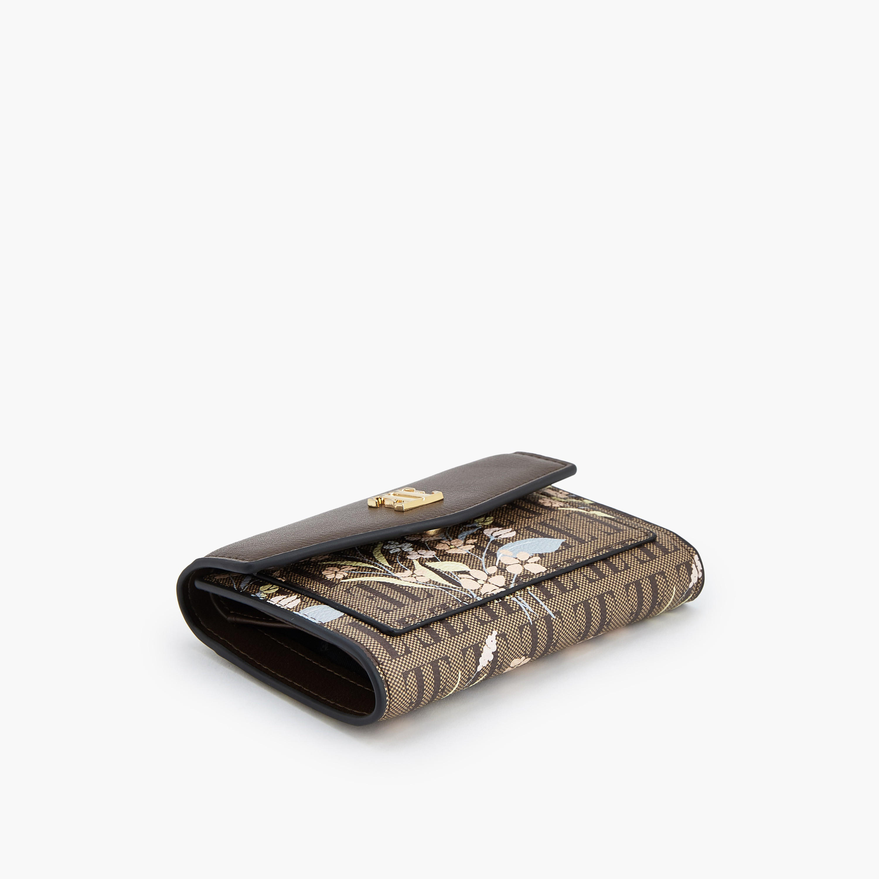Elle Floral Monogram Print Wallet with Button Closure-women-bagsandwallets-wallets-image-5