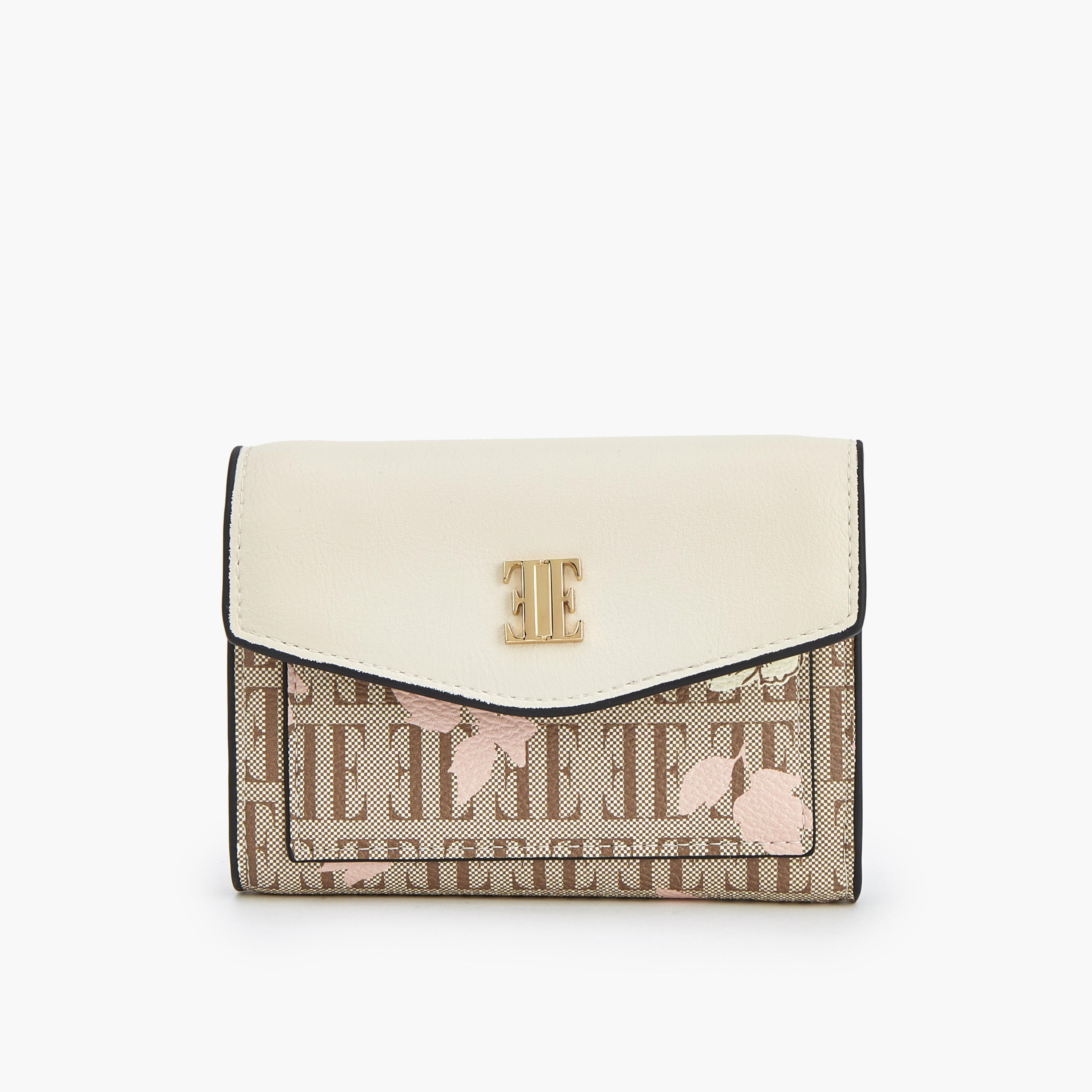 Elle Floral Monogram Print Wallet with Button Closure-women-bagsandwallets-wallets-image-1