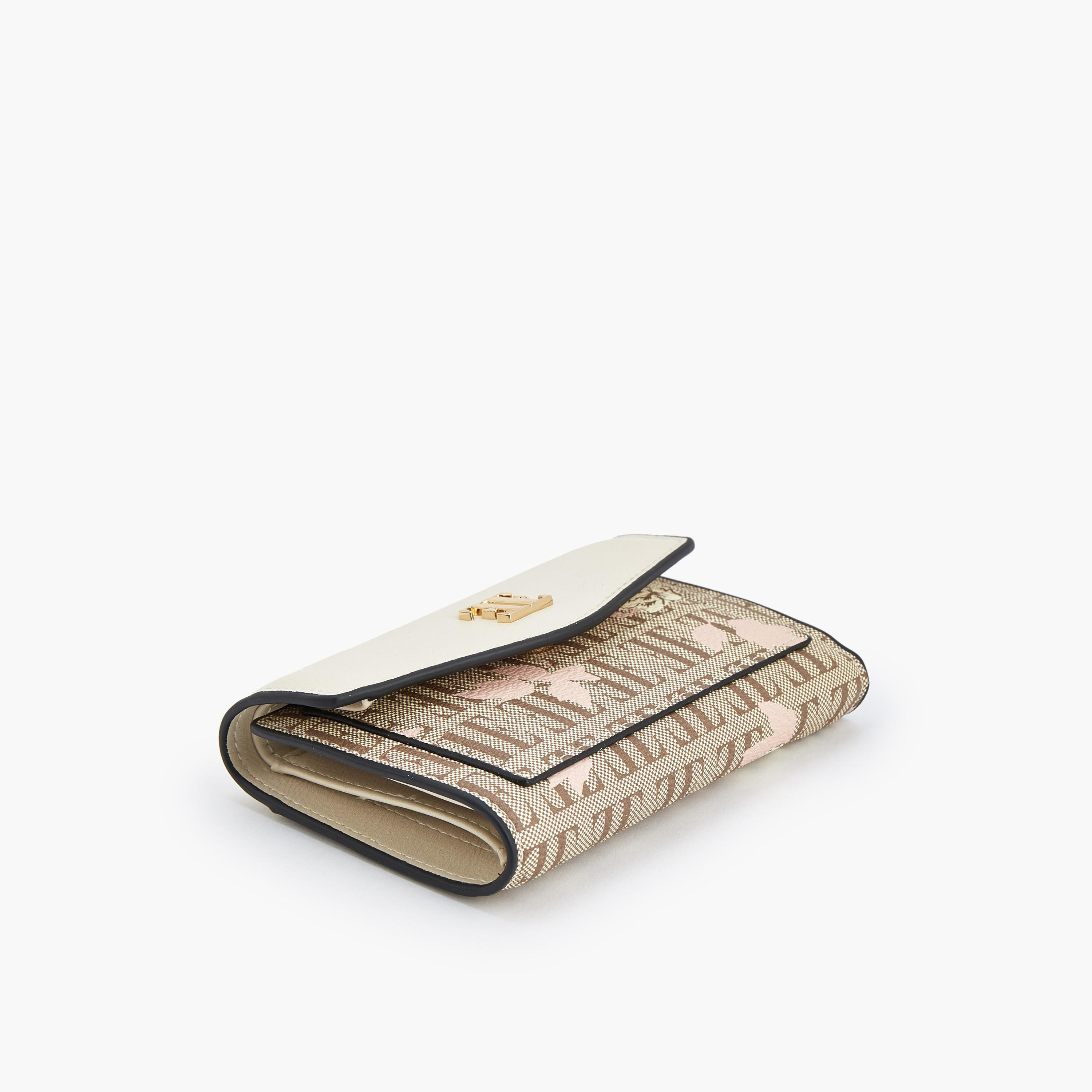 Elle Floral Monogram Print Wallet with Button Closure-women-bagsandwallets-wallets-image-5