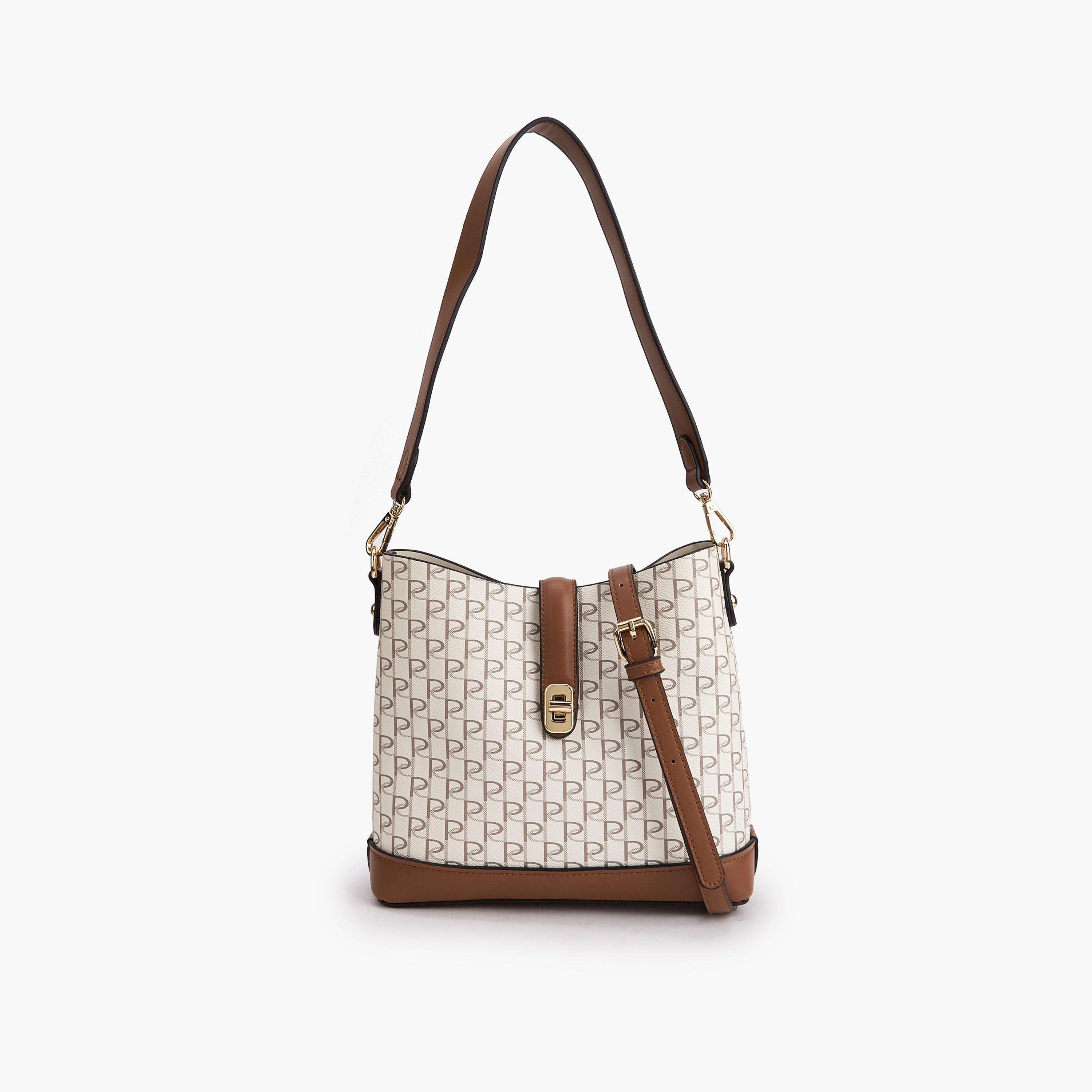 Paprika Monogram Print Shoulder Bag with Twist Lock Closure-women-bagsandwallets-handbags-image-1
