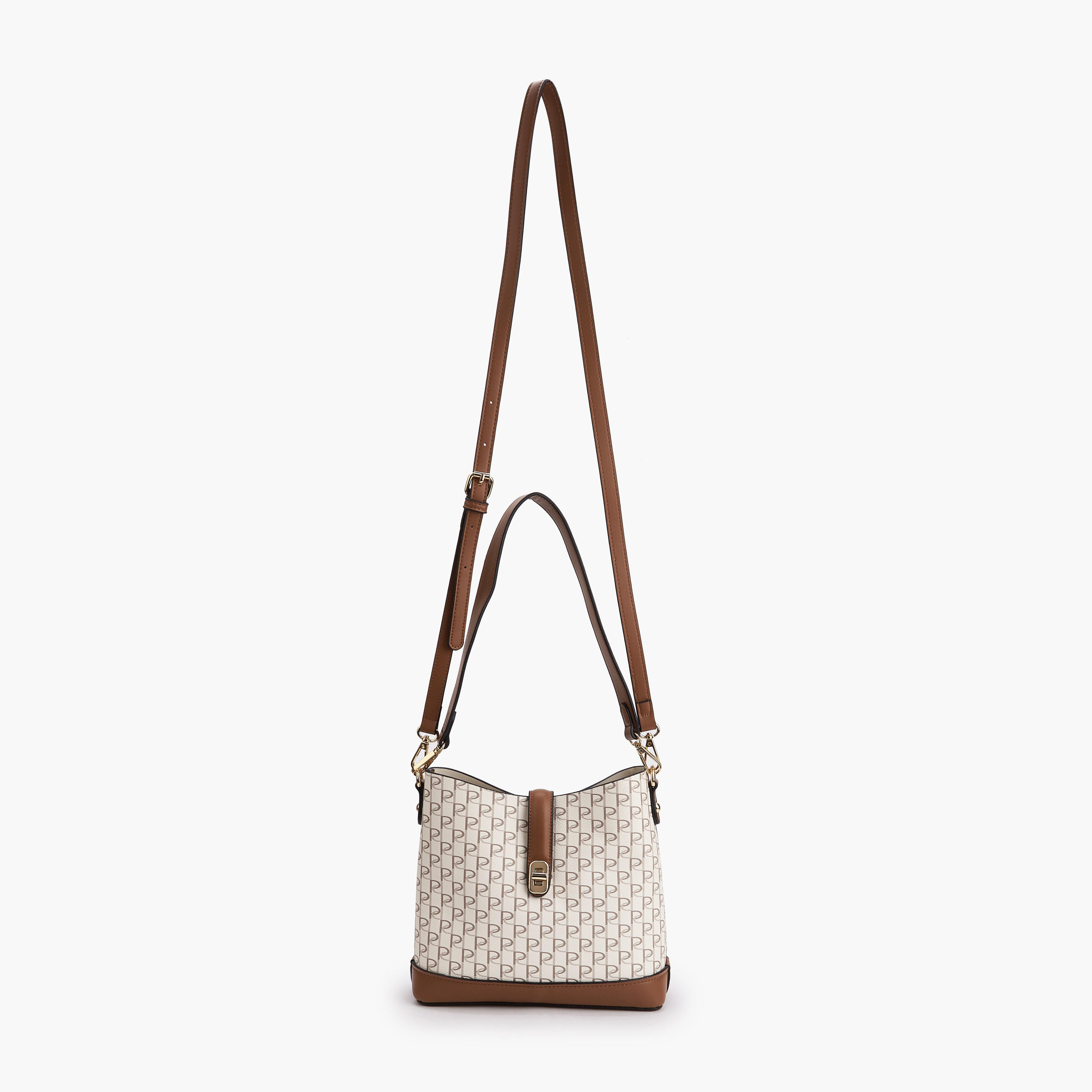 Paprika Monogram Print Shoulder Bag with Twist Lock Closure-women-bagsandwallets-handbags-image-2