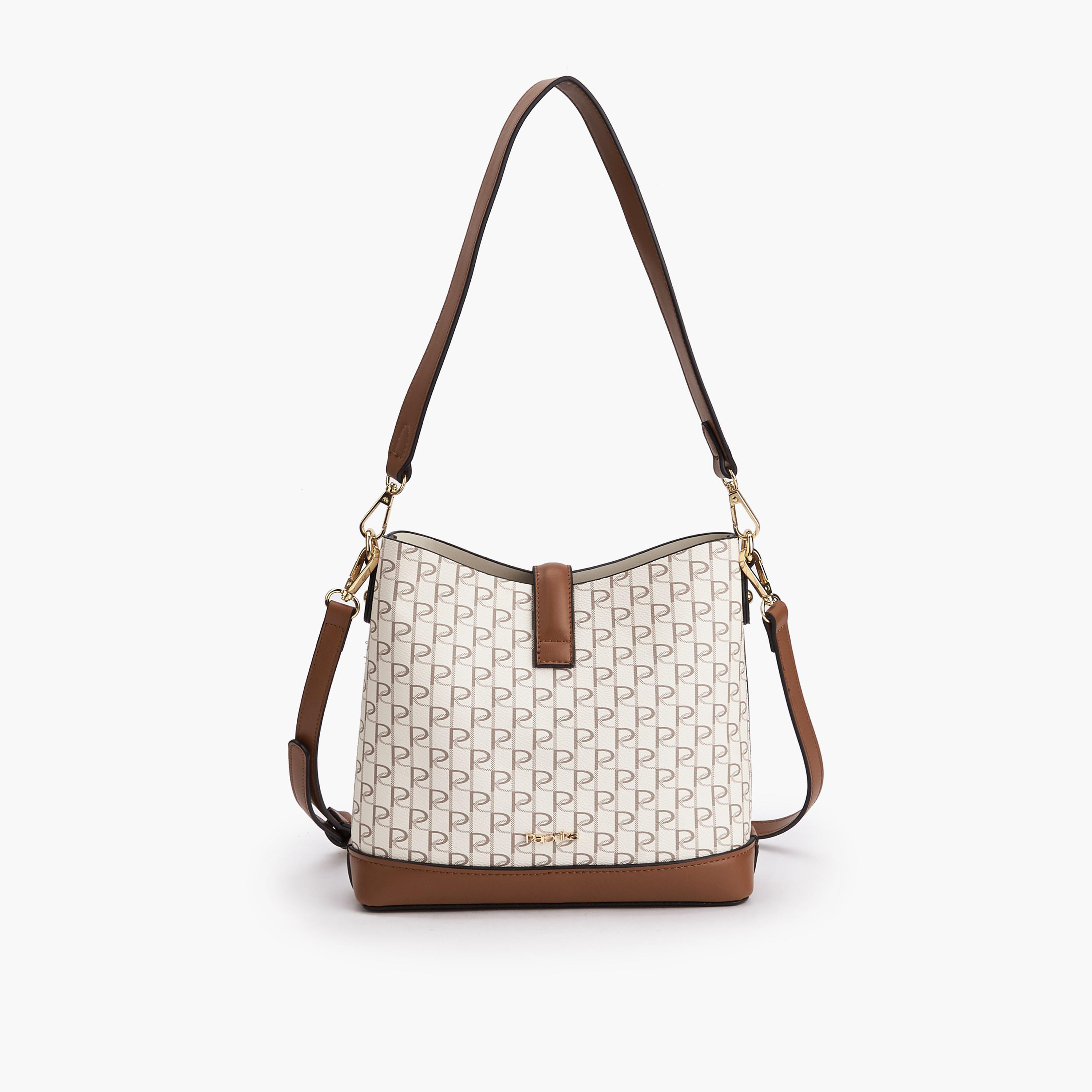 Paprika Monogram Print Shoulder Bag with Twist Lock Closure-women-bagsandwallets-handbags-image-6