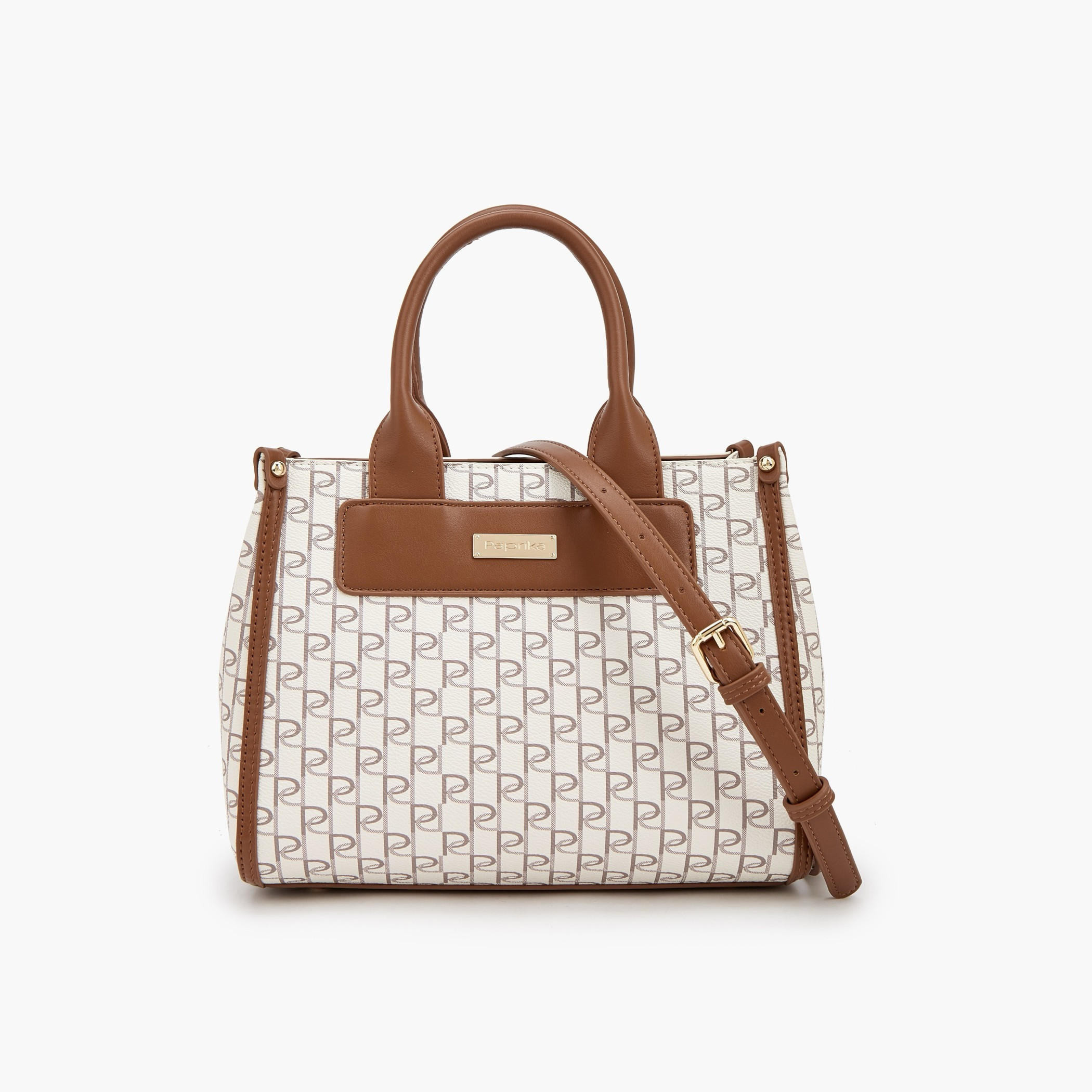 Paprika Monogram Print Tote Bag with Detachable Strap-women-bagsandwallets-handbags-image-1