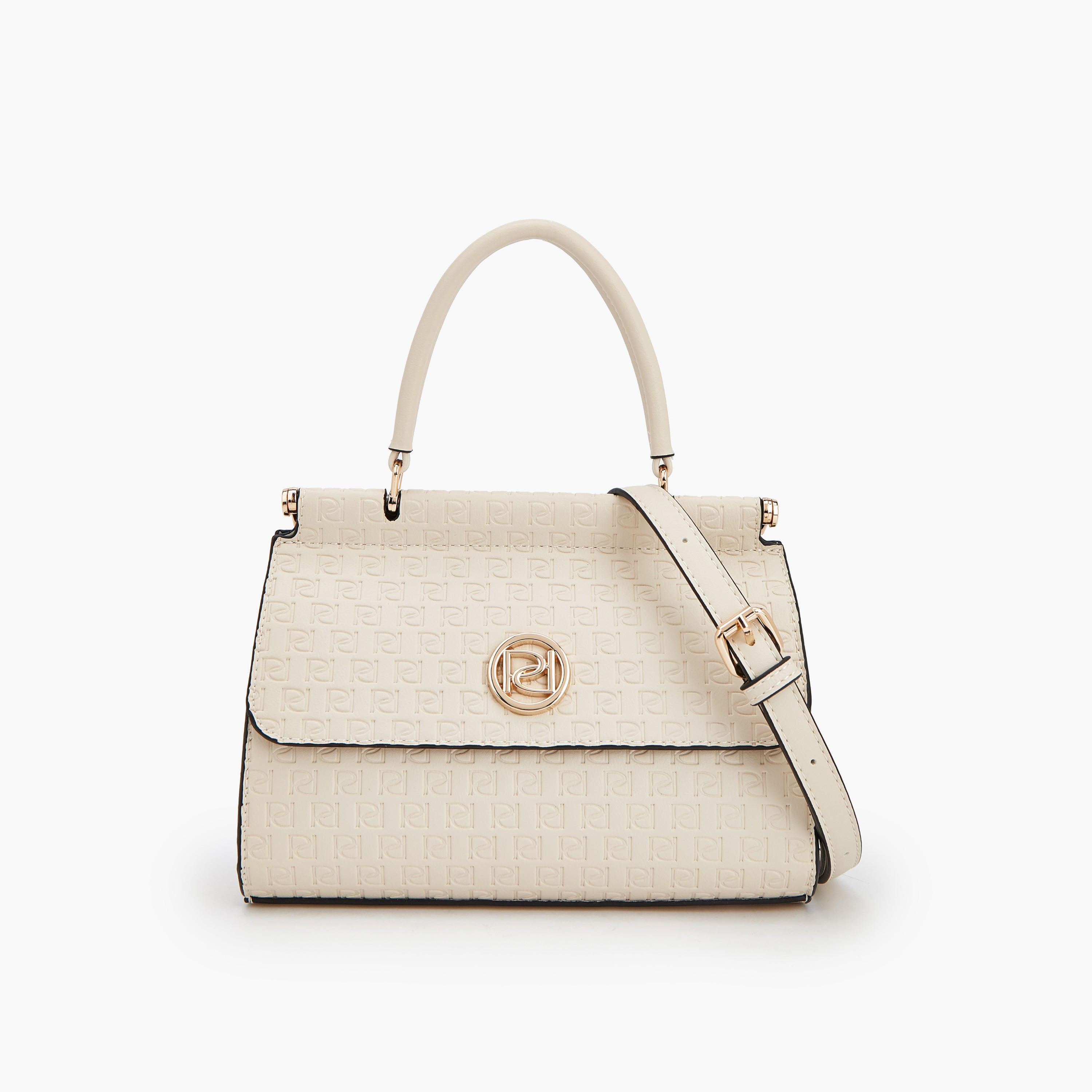 Paprika Monogram Embossed Satchel Bag with Detachable Strap-women-bagsandwallets-handbags-image-1