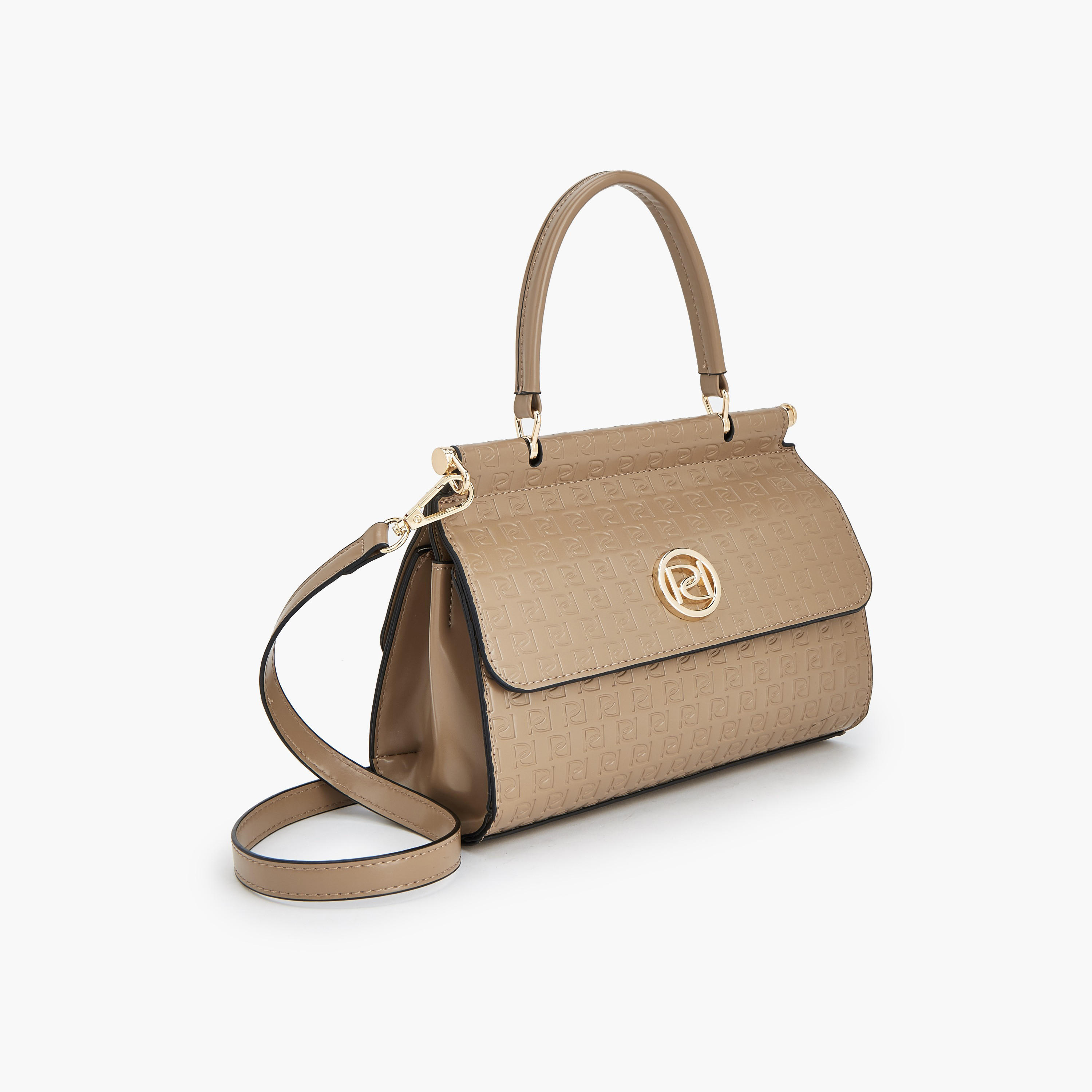 Paprika Monogram Embossed Satchel Bag with Detachable Strap-women-bagsandwallets-handbags-image-3