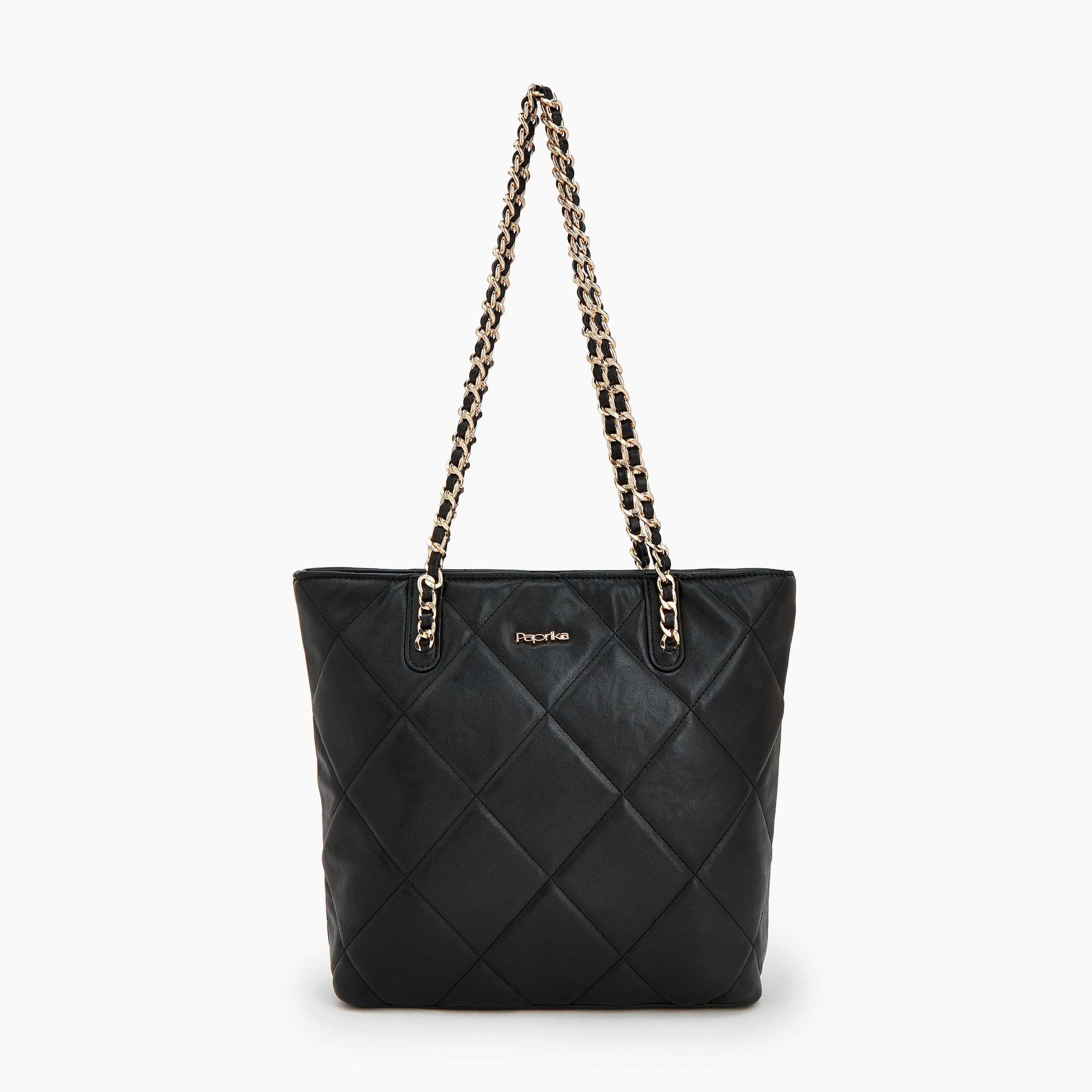 Paprika Quilted Tote Bag with Chain Handles-women-bagsandwallets-handbags-image-1