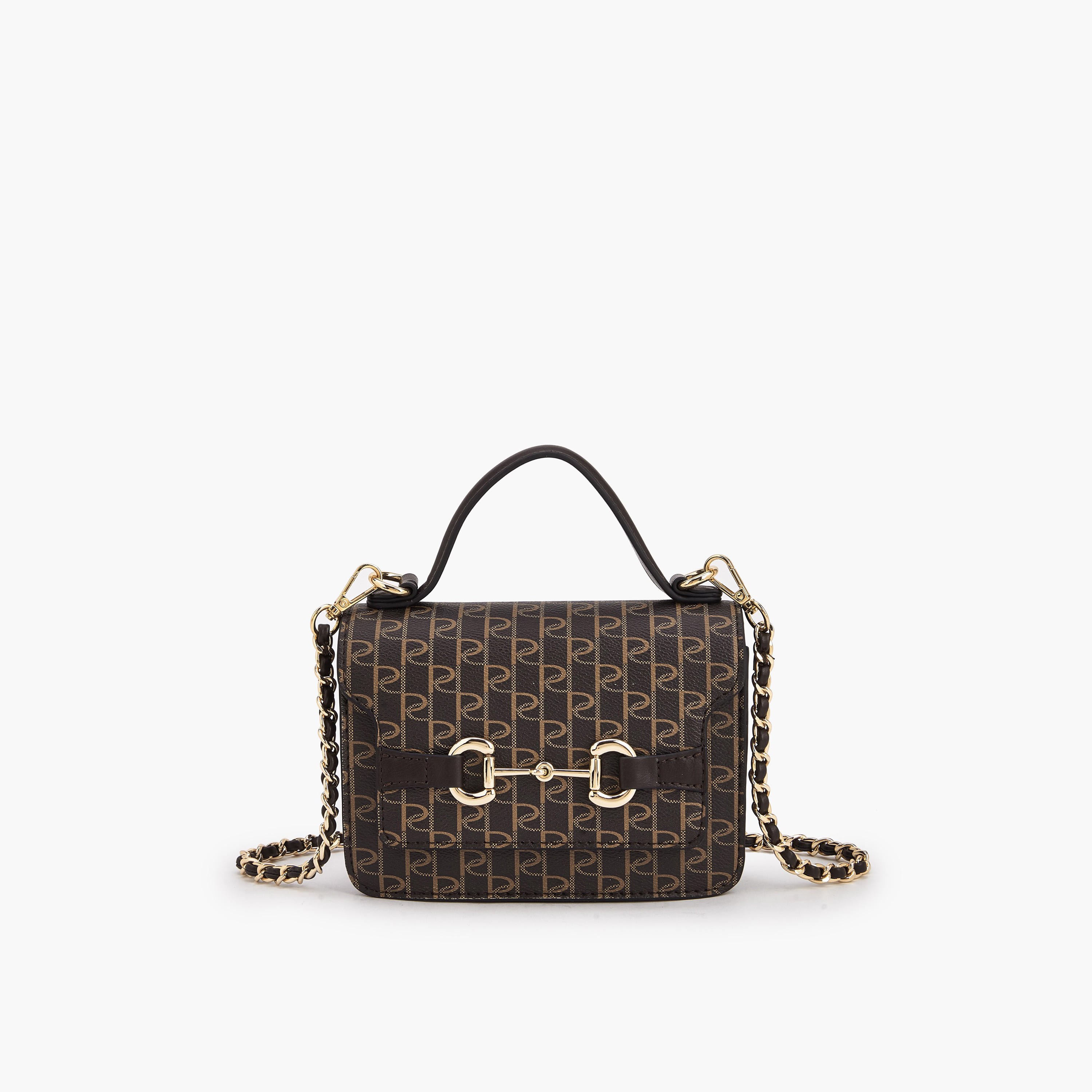 Paprika Monogram Print Satchel Bag with Button Closure-women-bagsandwallets-handbags-image-2