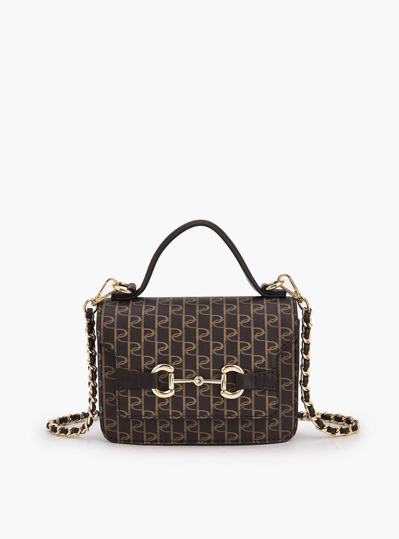 Paprika Monogram Print Satchel Bag with Button Closure-women-bagsandwallets-handbags-image-2
