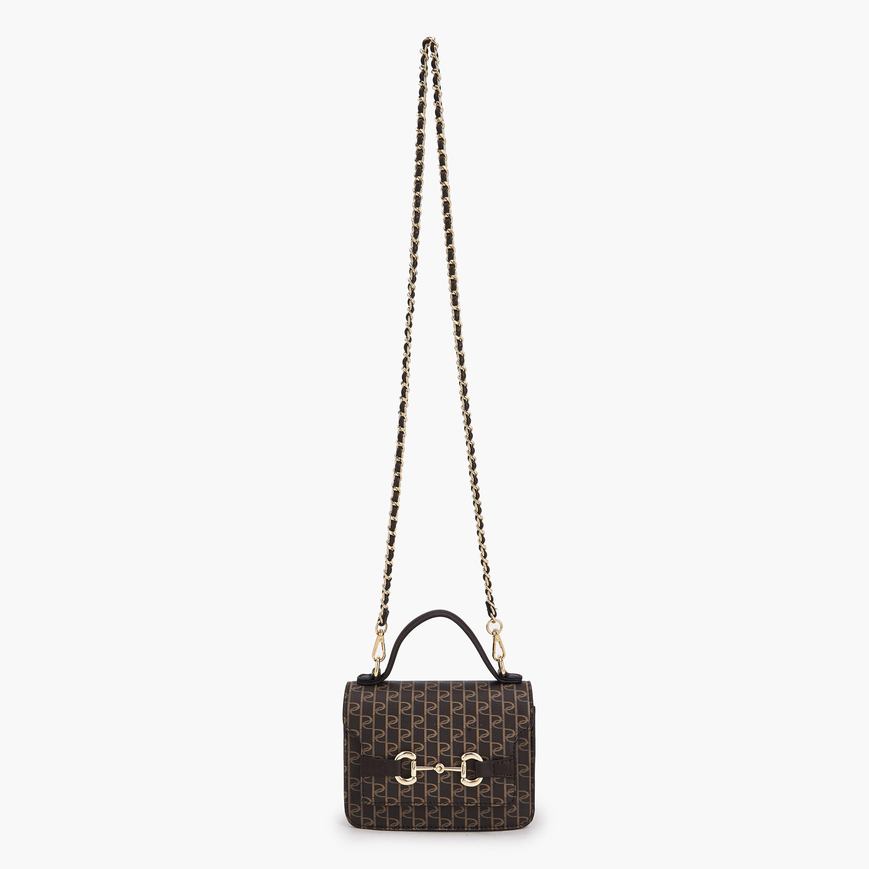 Paprika Monogram Print Satchel Bag with Button Closure-women-bagsandwallets-handbags-image-1
