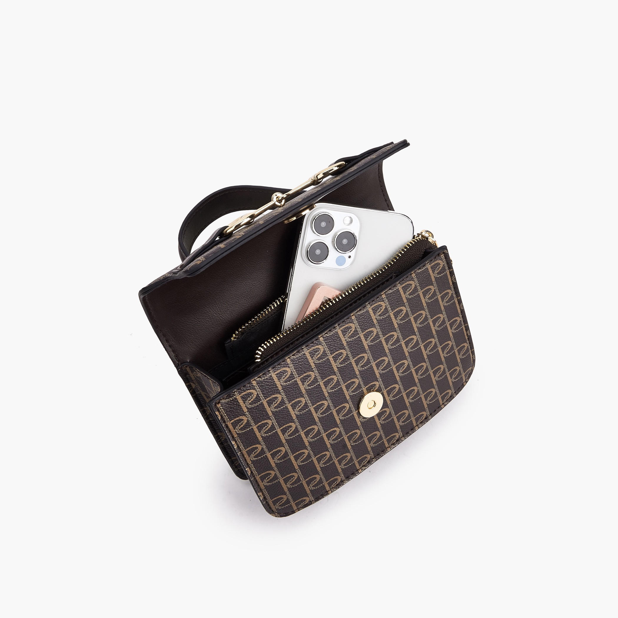 Paprika Monogram Print Satchel Bag with Button Closure-women-bagsandwallets-handbags-image-3