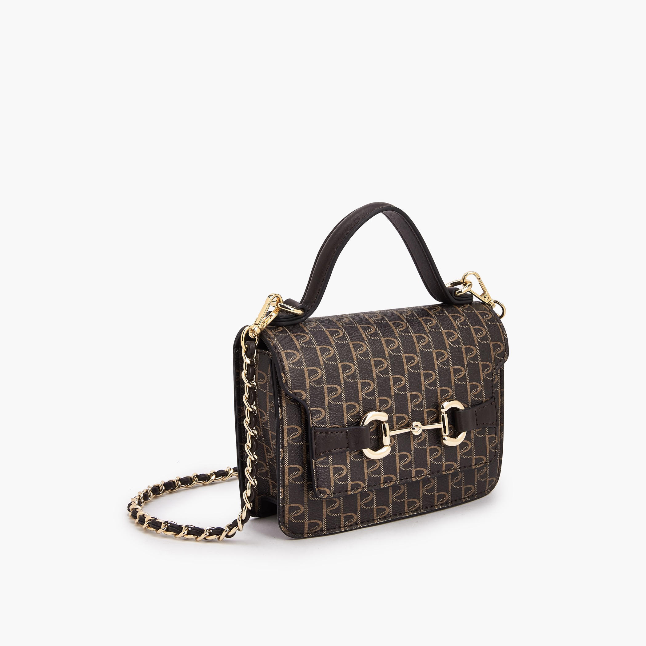 Paprika Monogram Print Satchel Bag with Button Closure-women-bagsandwallets-handbags-image-4
