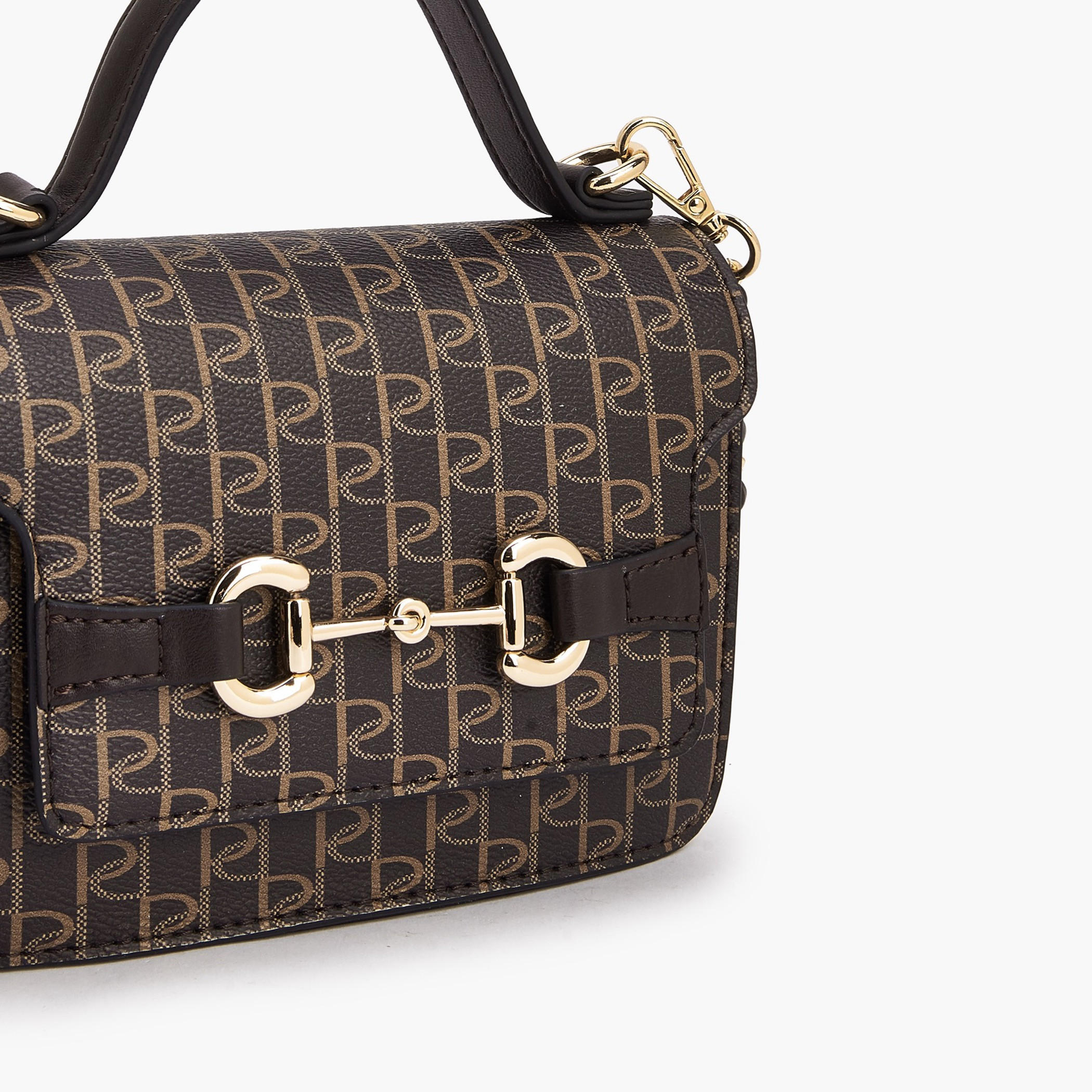 Paprika Monogram Print Satchel Bag with Button Closure-women-bagsandwallets-handbags-image-5