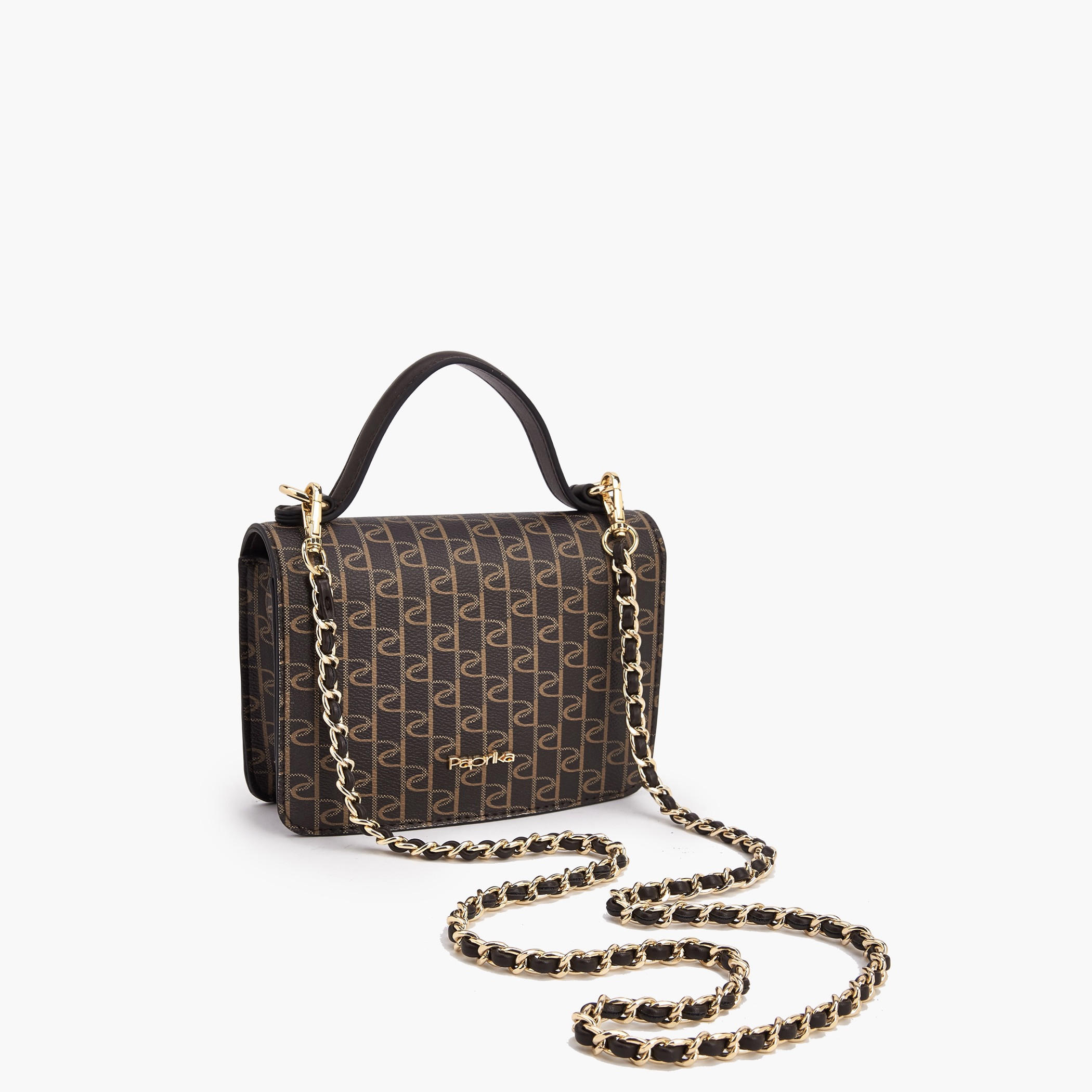Paprika Monogram Print Satchel Bag with Button Closure-women-bagsandwallets-handbags-image-6