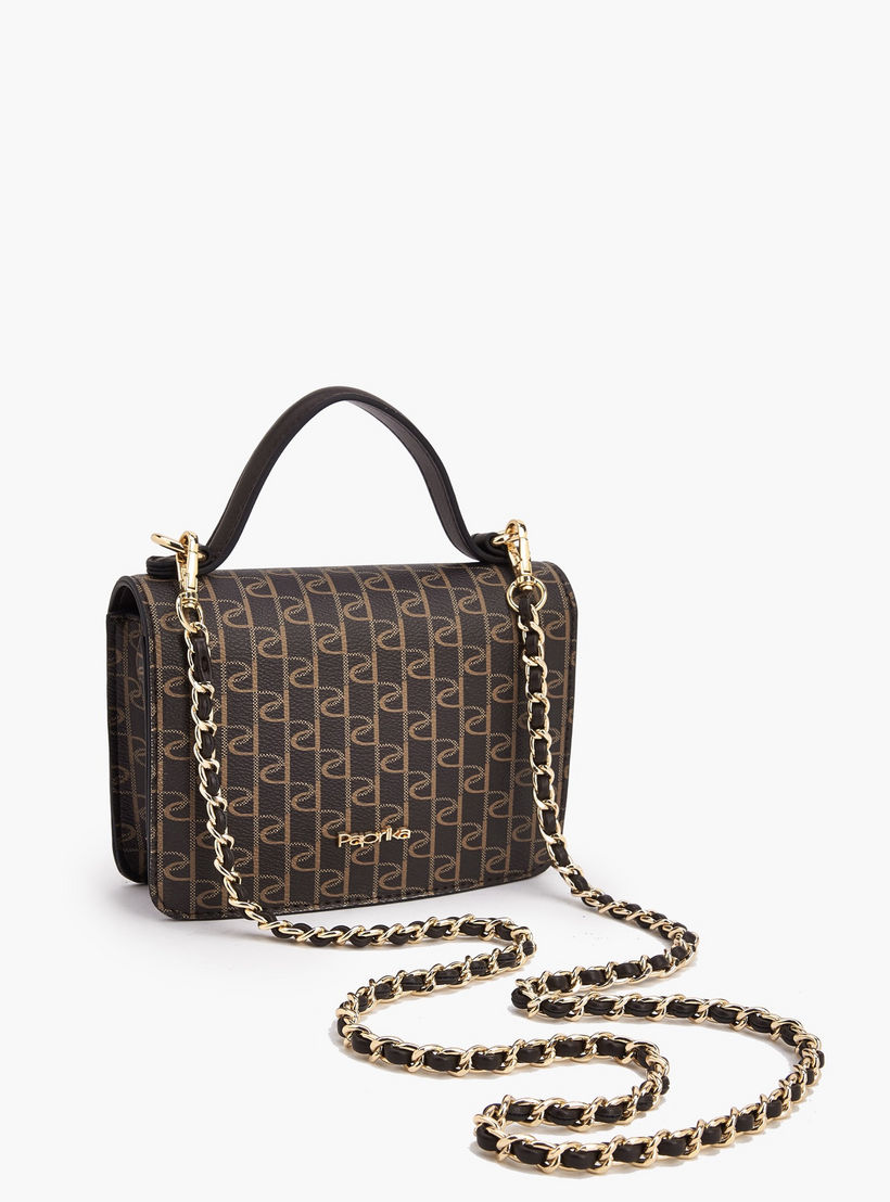 Paprika Monogram Print Satchel Bag with Button Closure-women-bagsandwallets-handbags-image-6