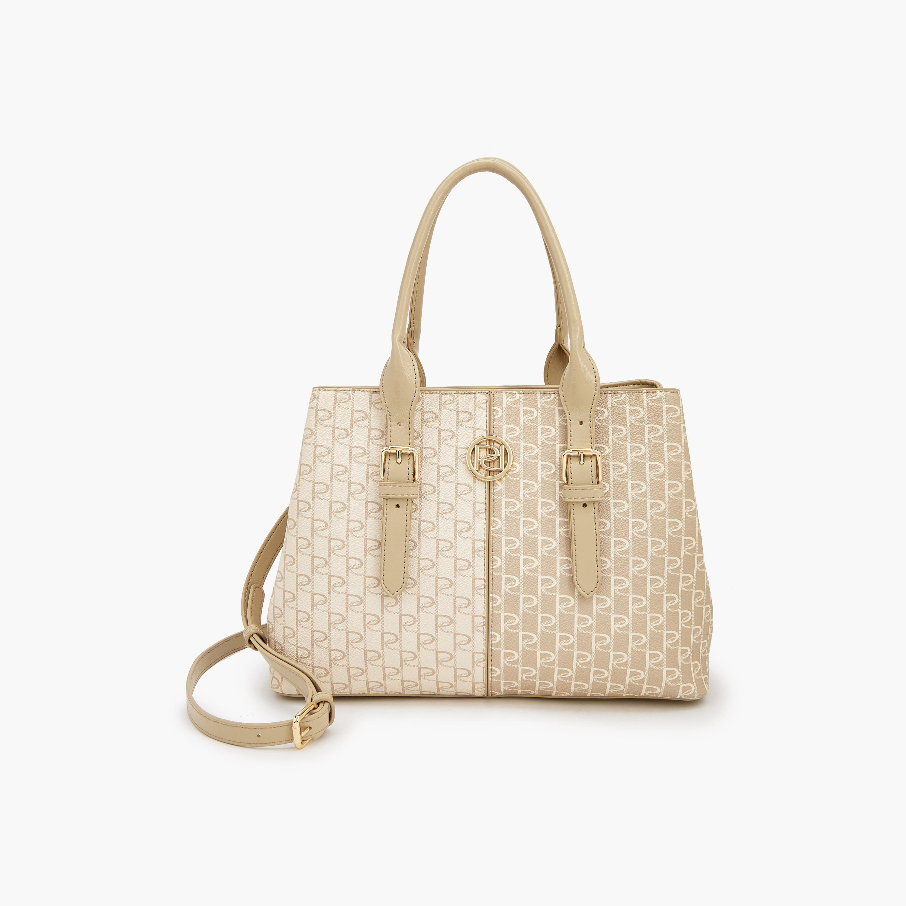 Paprika Monogram Print Tote Bag with Double Handles-women-bagsandwallets-handbags-image-2