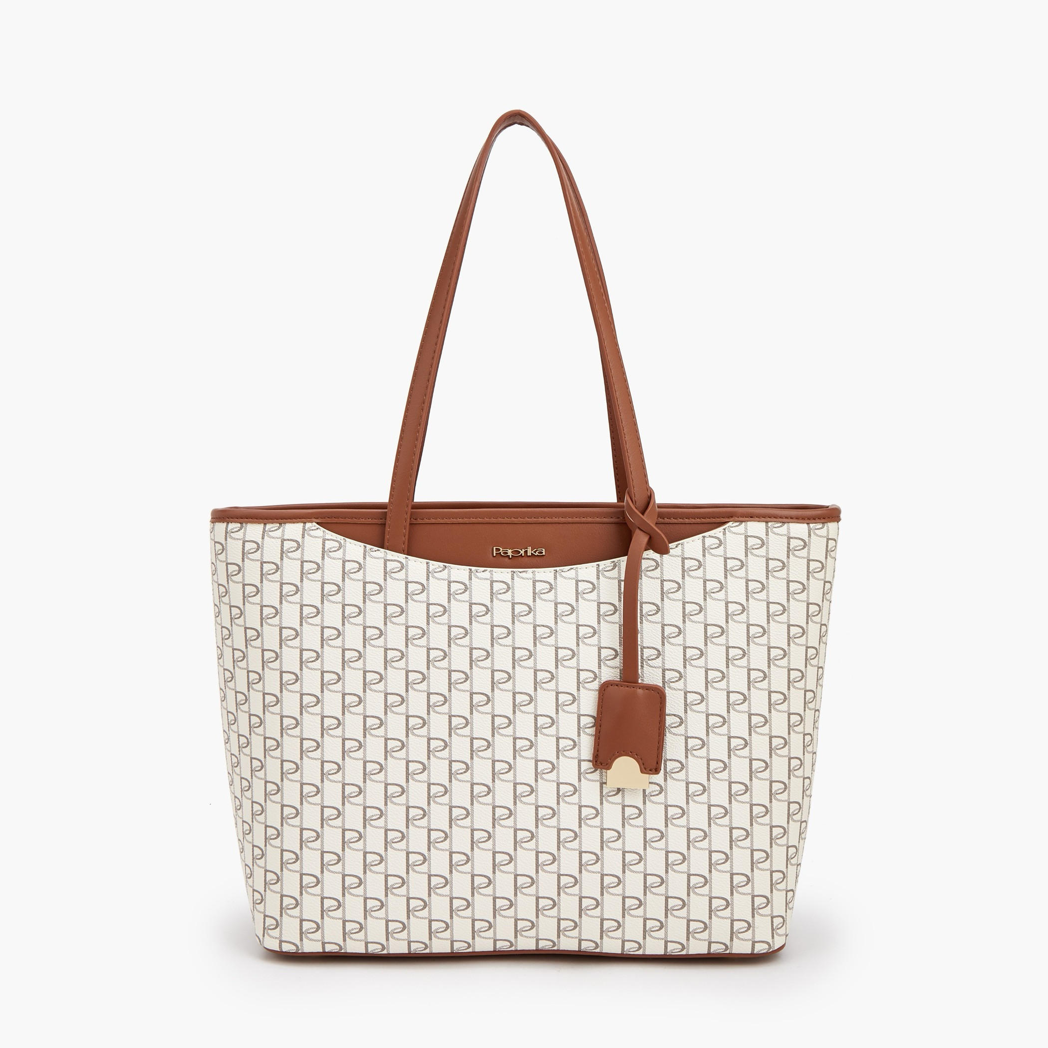 Paprika Monogram Print Tote Bag with Double Handles-women-bagsandwallets-handbags-image-1