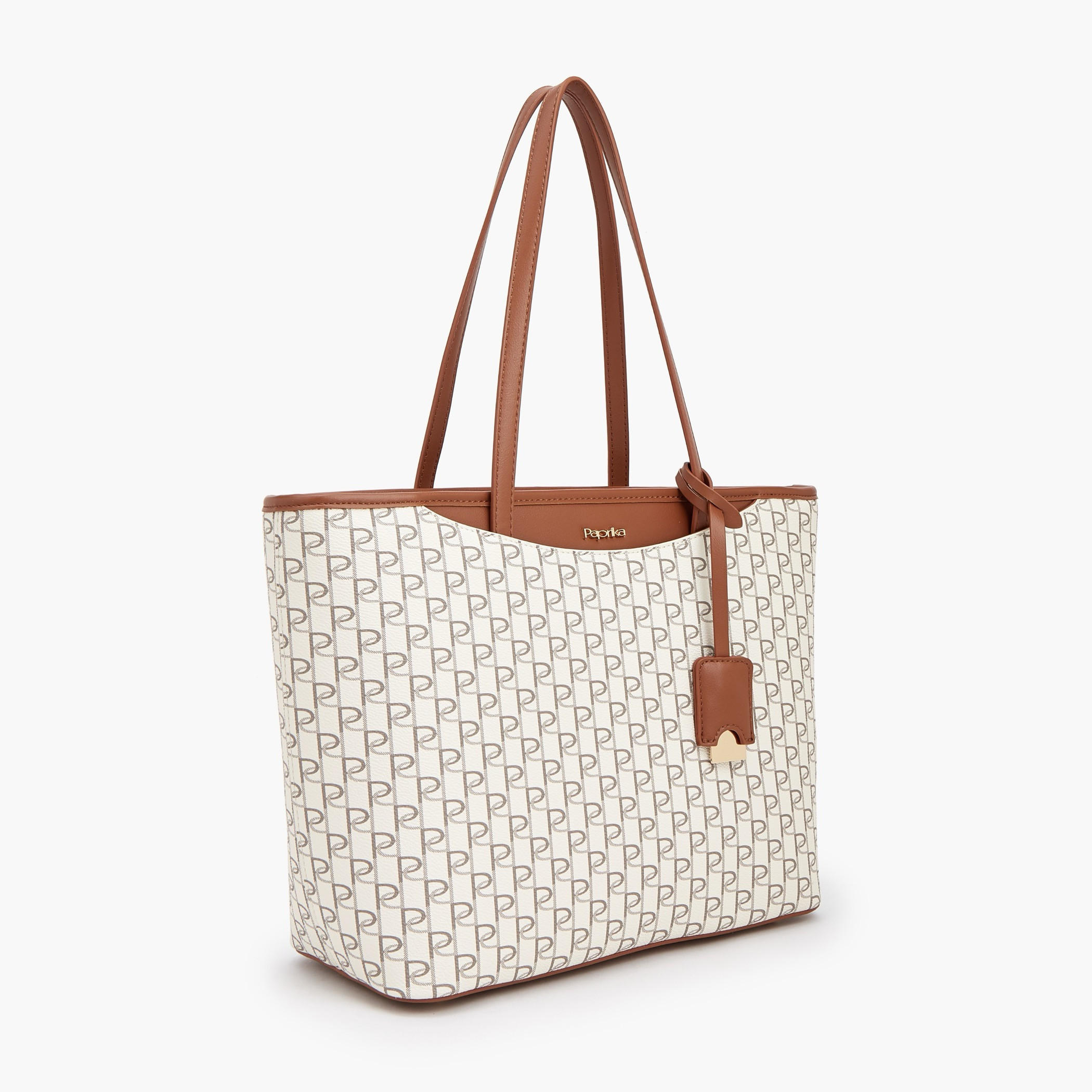 Paprika Monogram Print Tote Bag with Double Handles-women-bagsandwallets-handbags-image-2