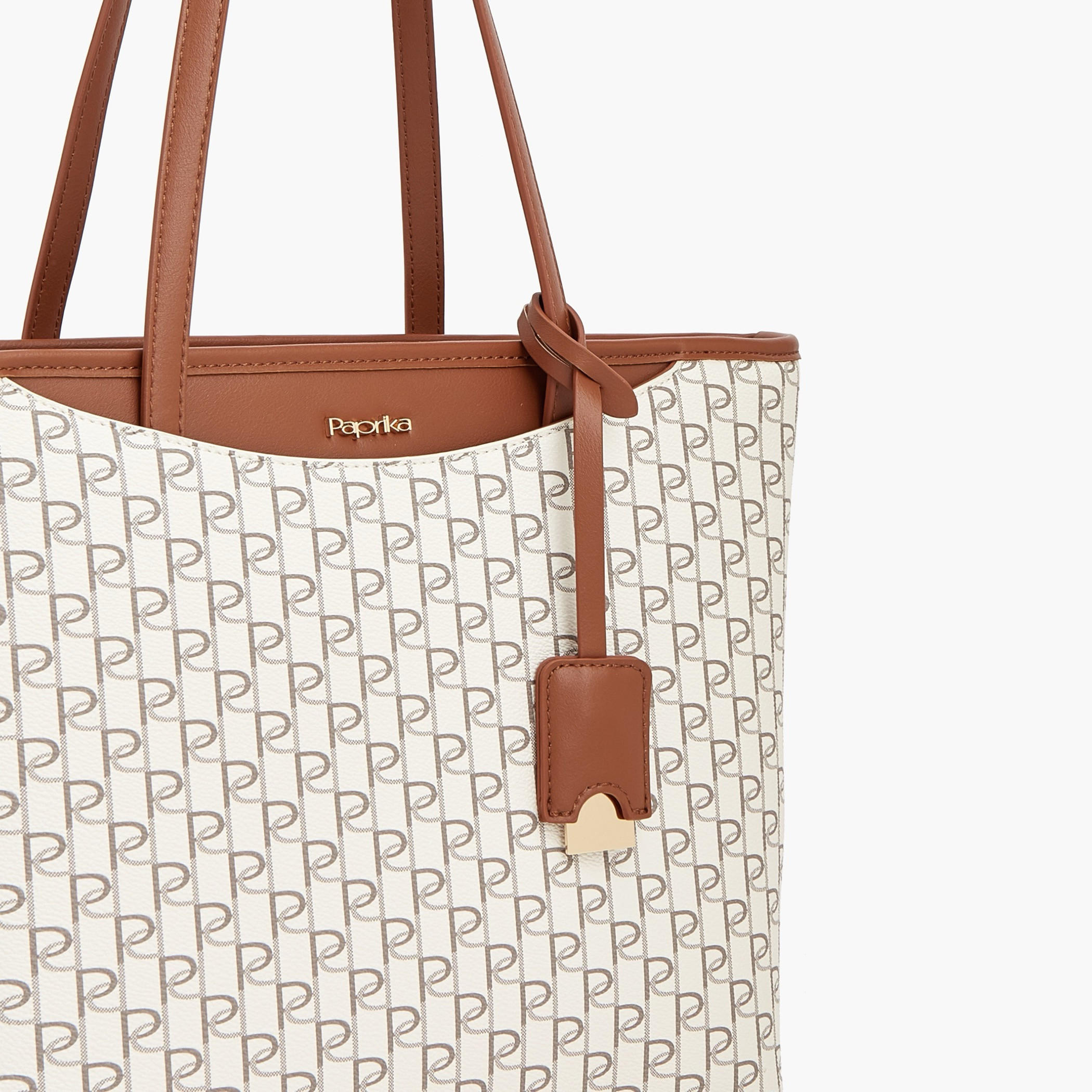 Paprika Monogram Print Tote Bag with Double Handles-women-bagsandwallets-handbags-image-3