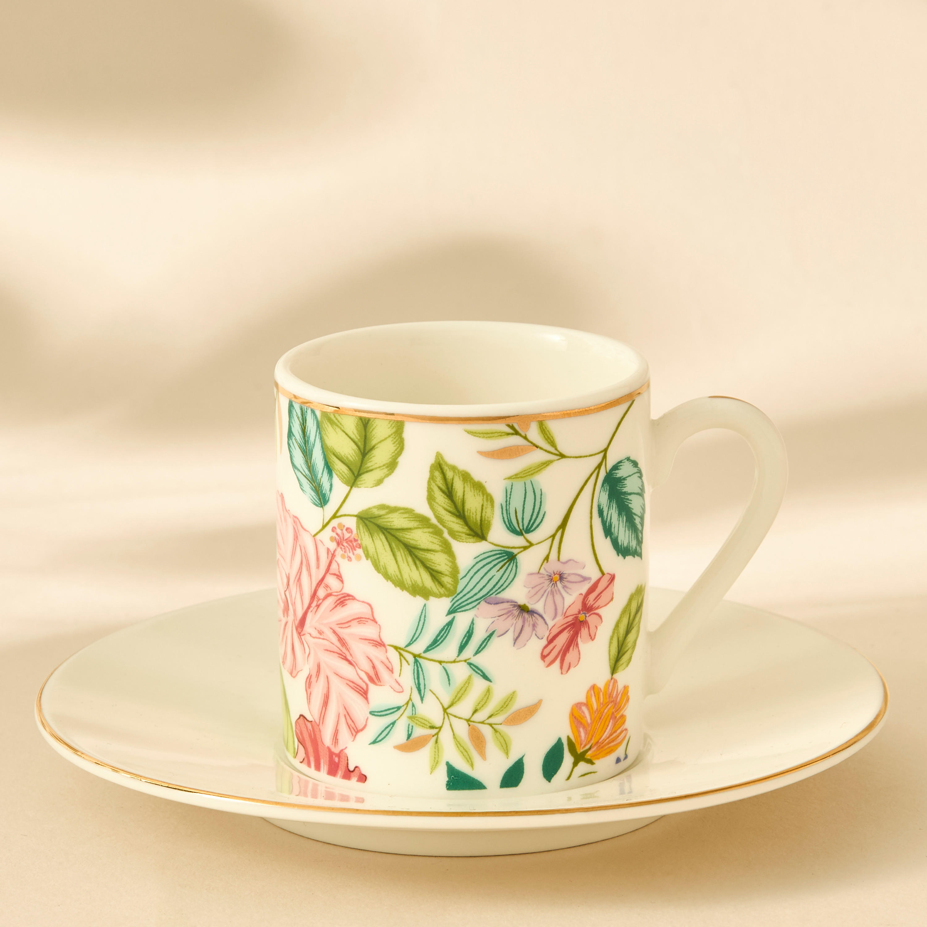 Summer Hot Flower Printed Espresso Cup and Saucer Set-household-dining-teaandcoffee-teaandcoffeesets-image-1