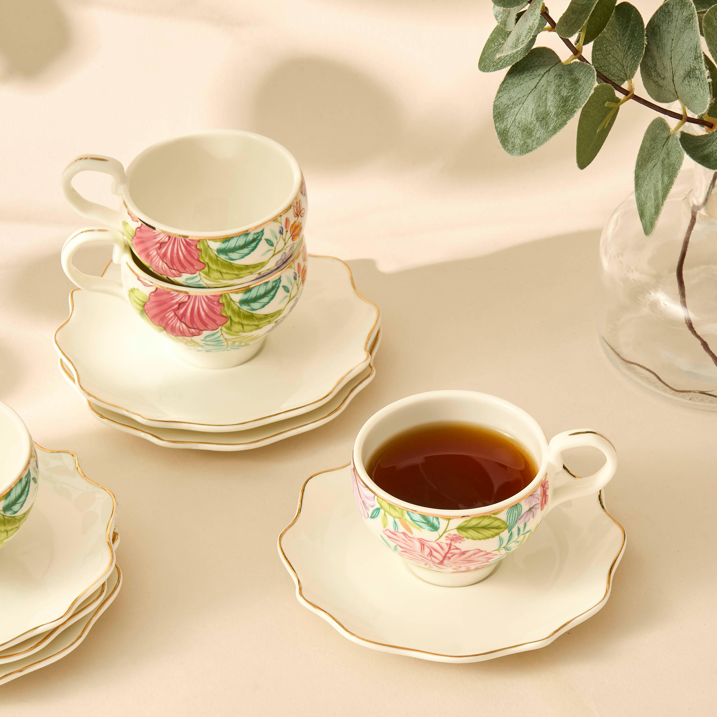 Summer Hot Flower Printed 12-Piece Espresso Cup and Saucer Set-household-dining-teaandcoffee-teaandcoffeesets-image-2