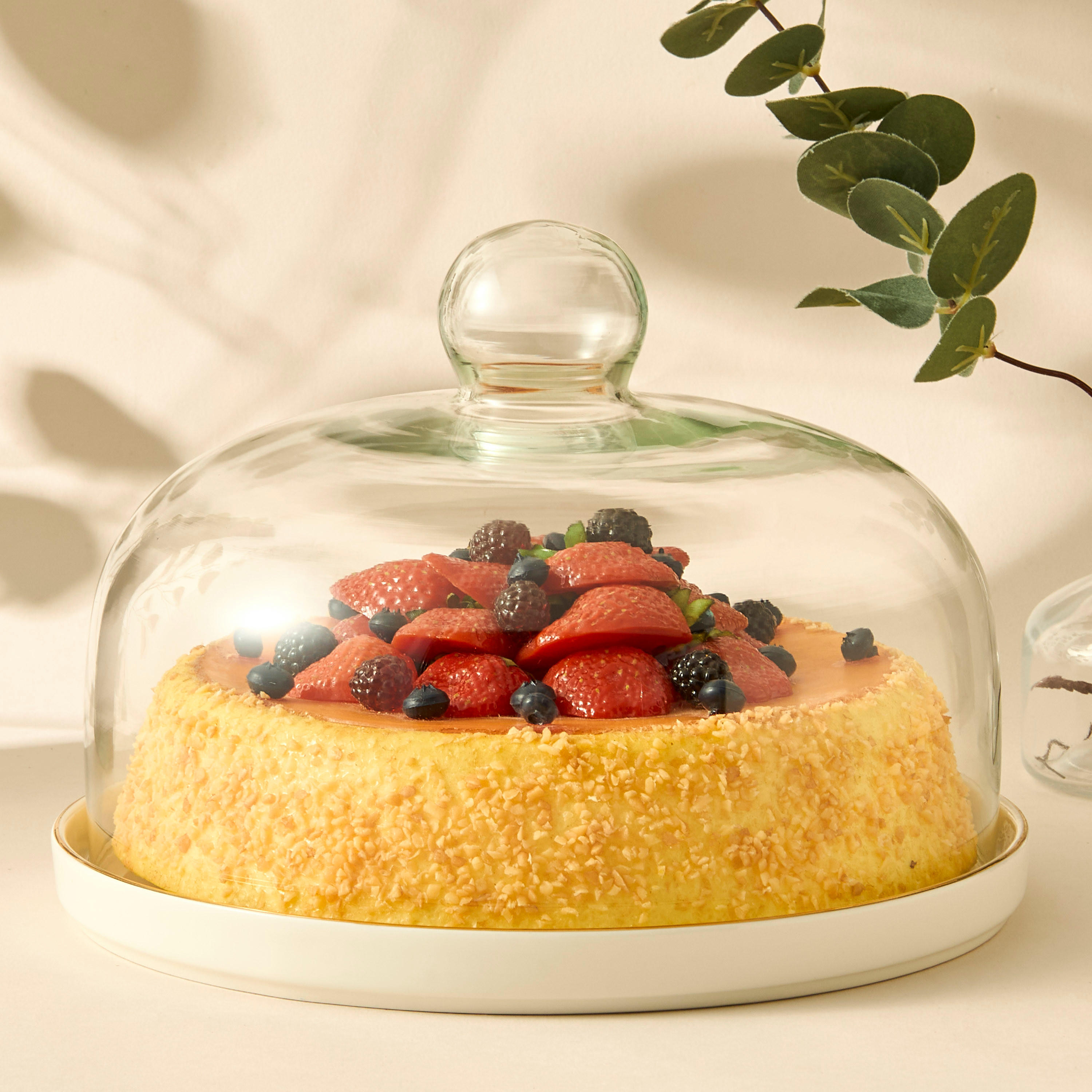 Summer Hot Flower Printed Ceramic Cake Platter with Dome Lid-household-dining-serveware-cakestands-image-2