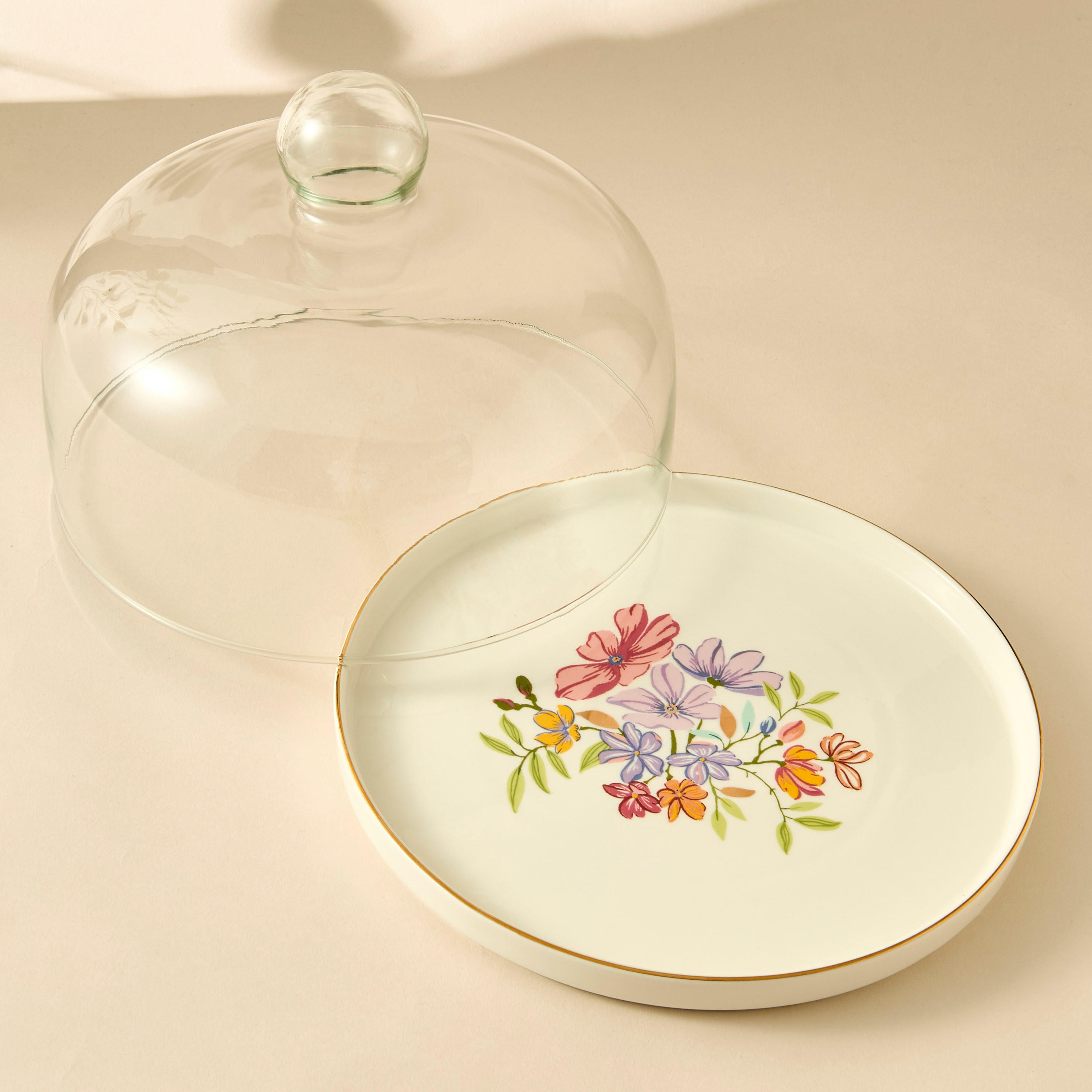 Summer Hot Flower Printed Ceramic Cake Platter with Dome Lid-household-dining-serveware-cakestands-image-4