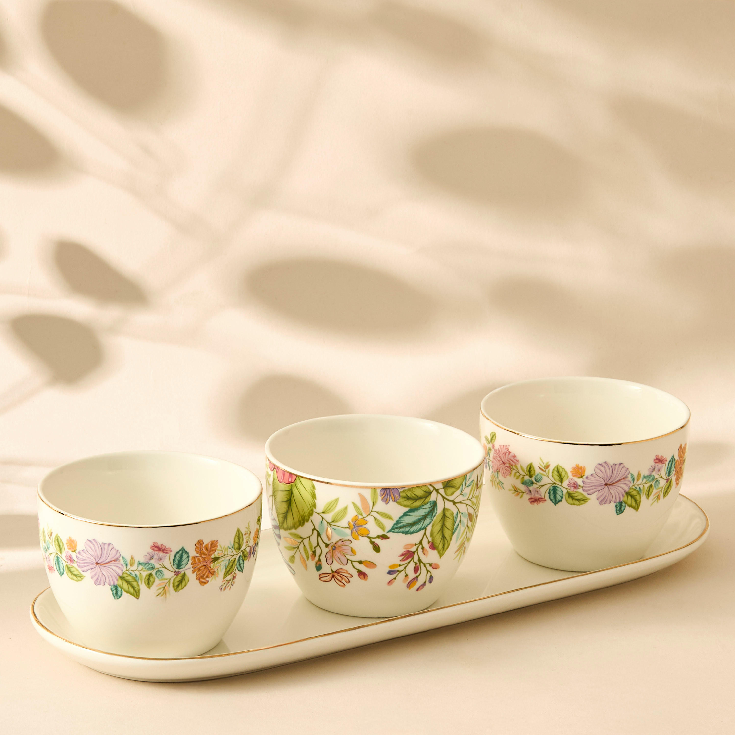 Summer Hot Flower Printed 3-Piece Ceramic Serving Bowl Set with Tray-household-dining-serveware-servingtrays-image-1