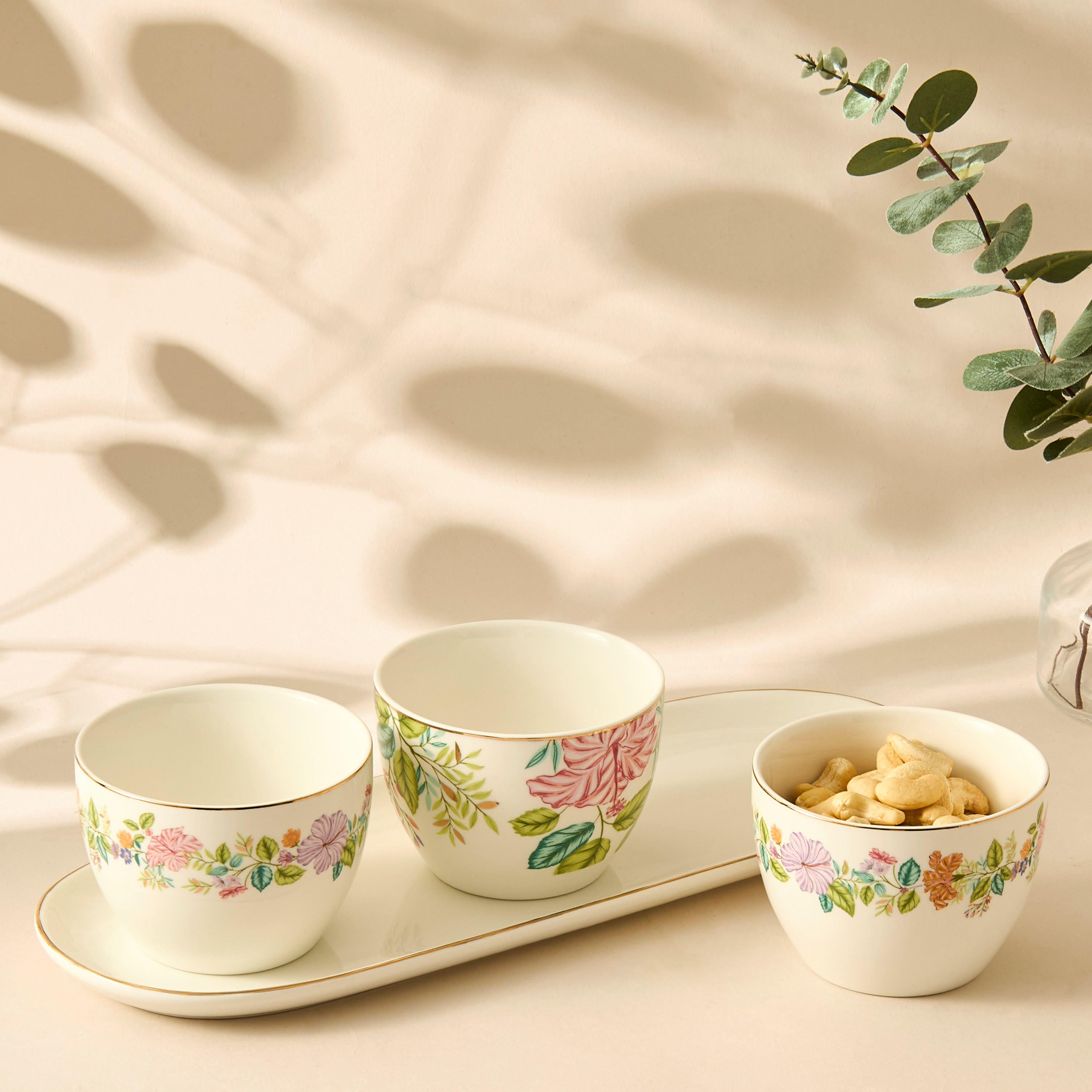 Summer Hot Flower Printed 3-Piece Ceramic Serving Bowl Set with Tray-household-dining-serveware-servingtrays-image-2