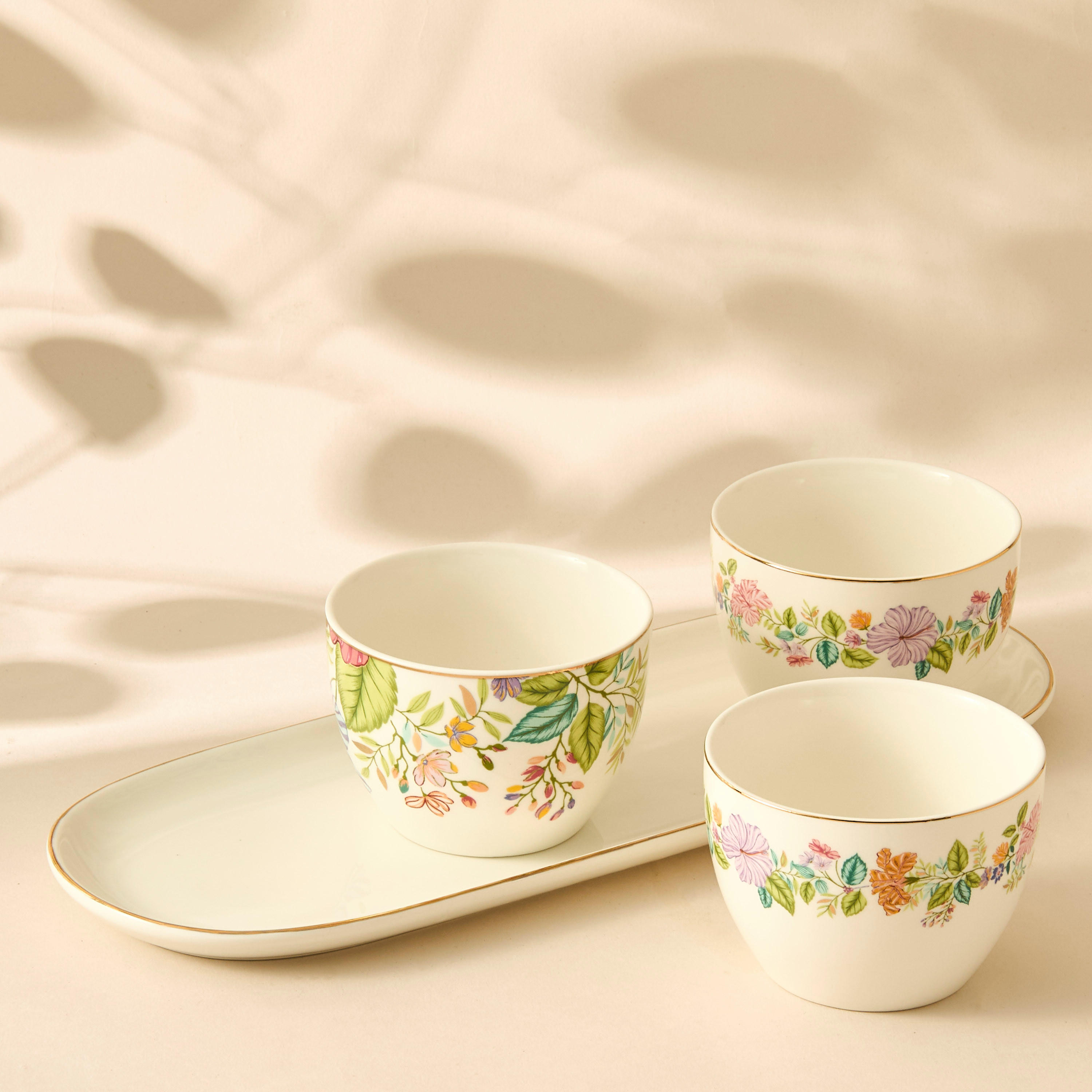 Summer Hot Flower Printed 3-Piece Ceramic Serving Bowl Set with Tray-household-dining-serveware-servingtrays-image-4
