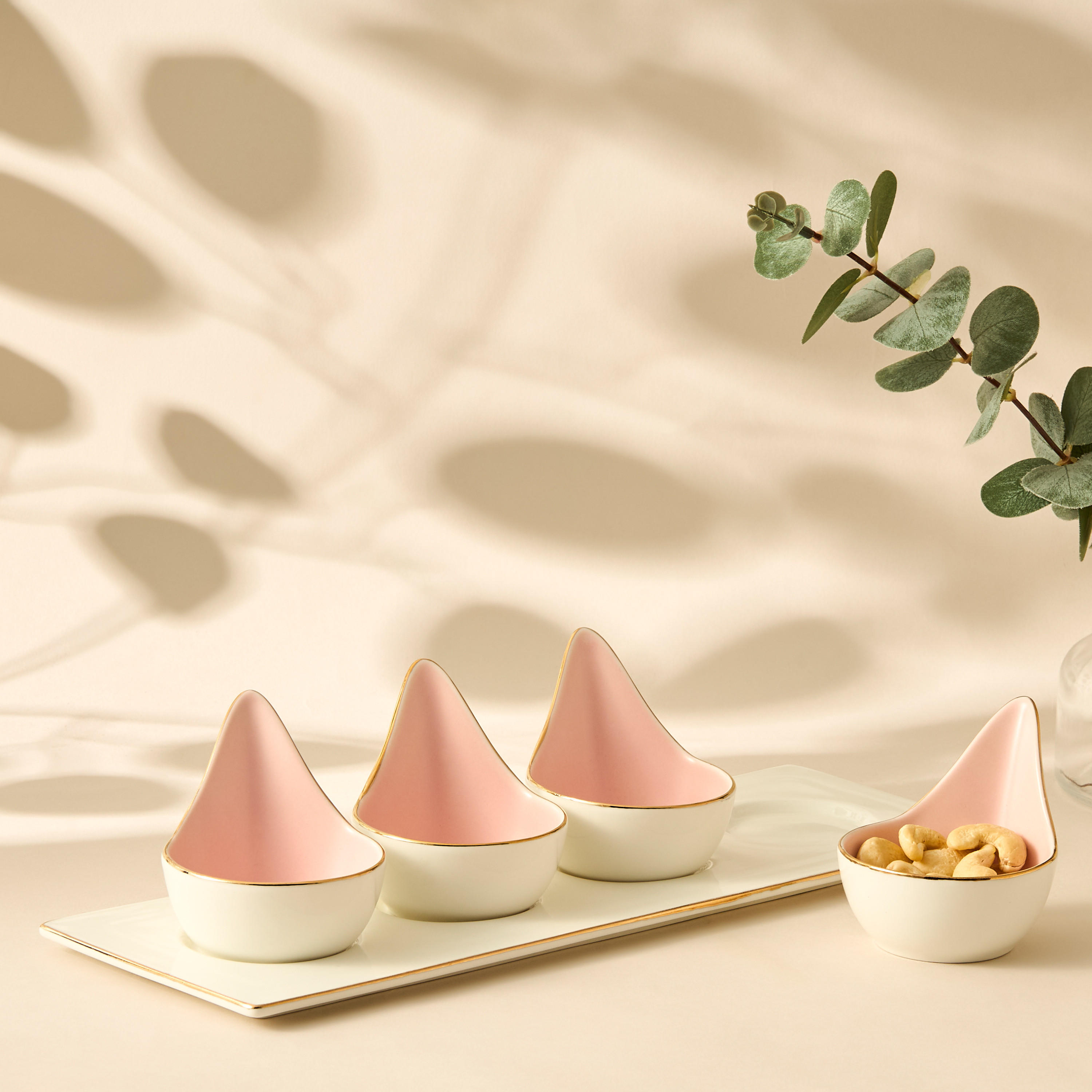 Solid Ceramic 4-Piece Appetiser Bowl Set with Tray-household-dining-serveware-servingtrays-image-2