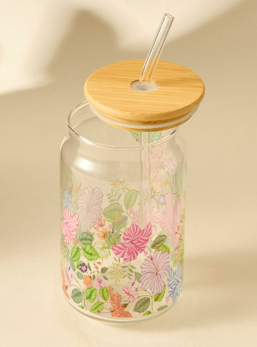 أكواب زجاج بطبعات أزهار وقشّة - طقم من قطعتين-household-dining-teaandcoffee-travelmugsandsippers-image-4
