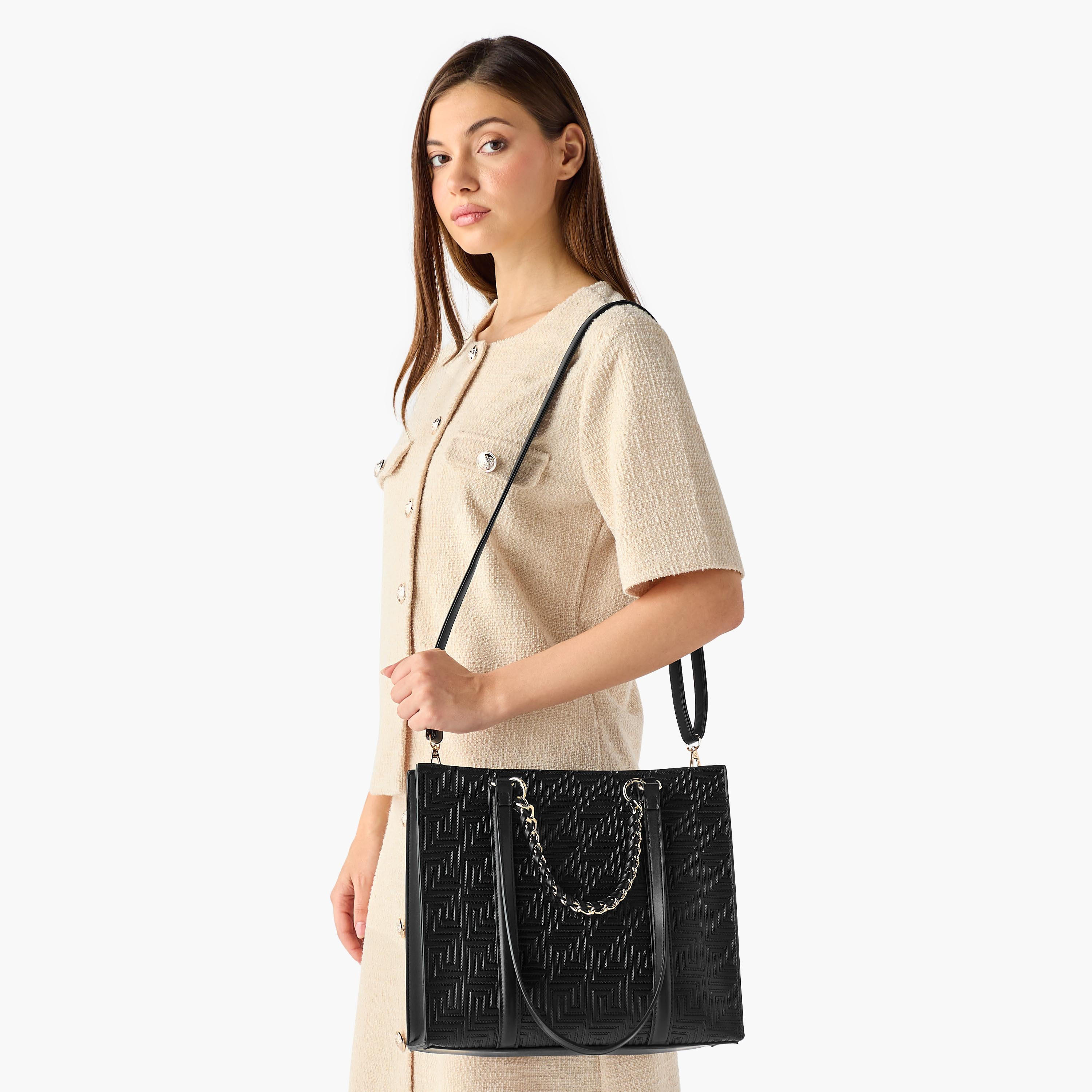 Sasha Shi Textured Tote Bag with Chain Detail-women-bagsandwallets-handbags-image-2