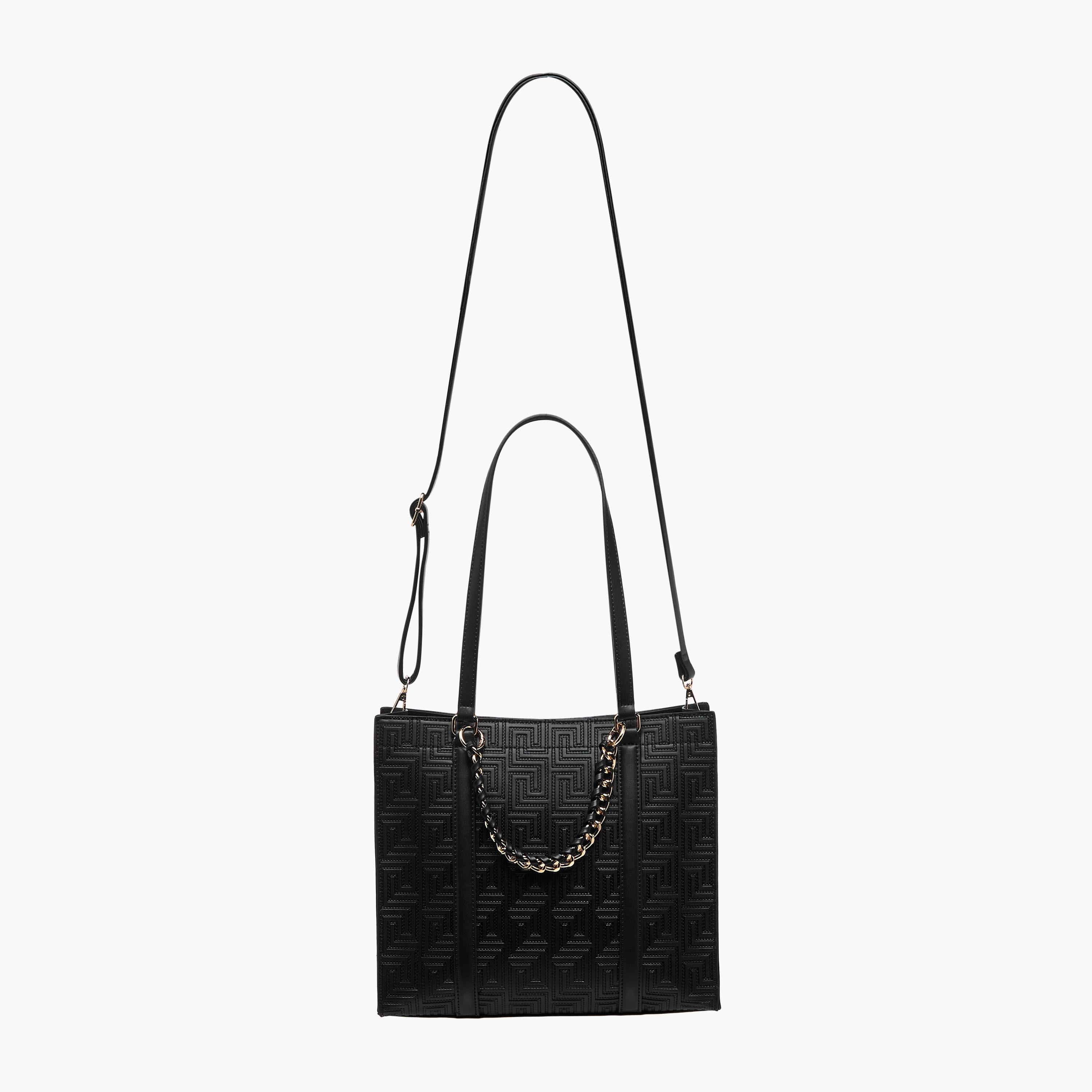 Sasha Shi Textured Tote Bag with Chain Detail-women-bagsandwallets-handbags-image-3