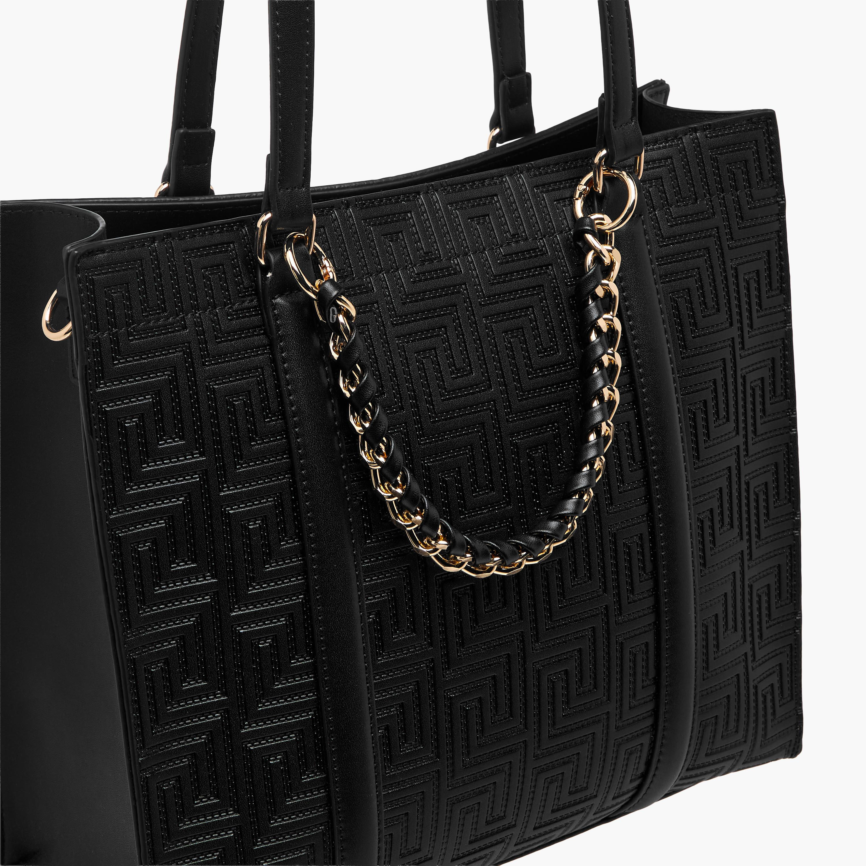 Sasha Shi Textured Tote Bag with Chain Detail-women-bagsandwallets-handbags-image-5