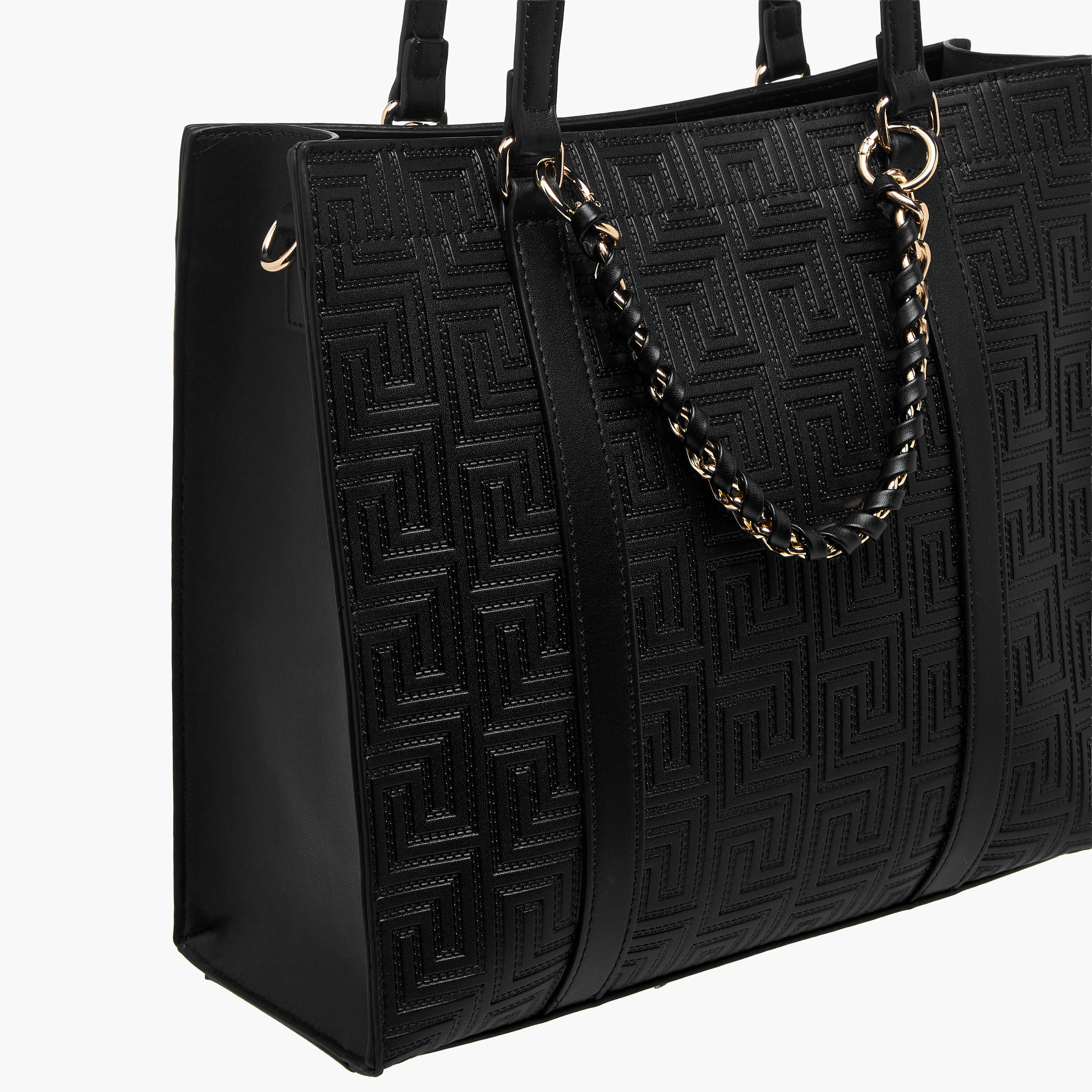 Sasha Shi Textured Tote Bag with Chain Detail-women-bagsandwallets-handbags-image-6