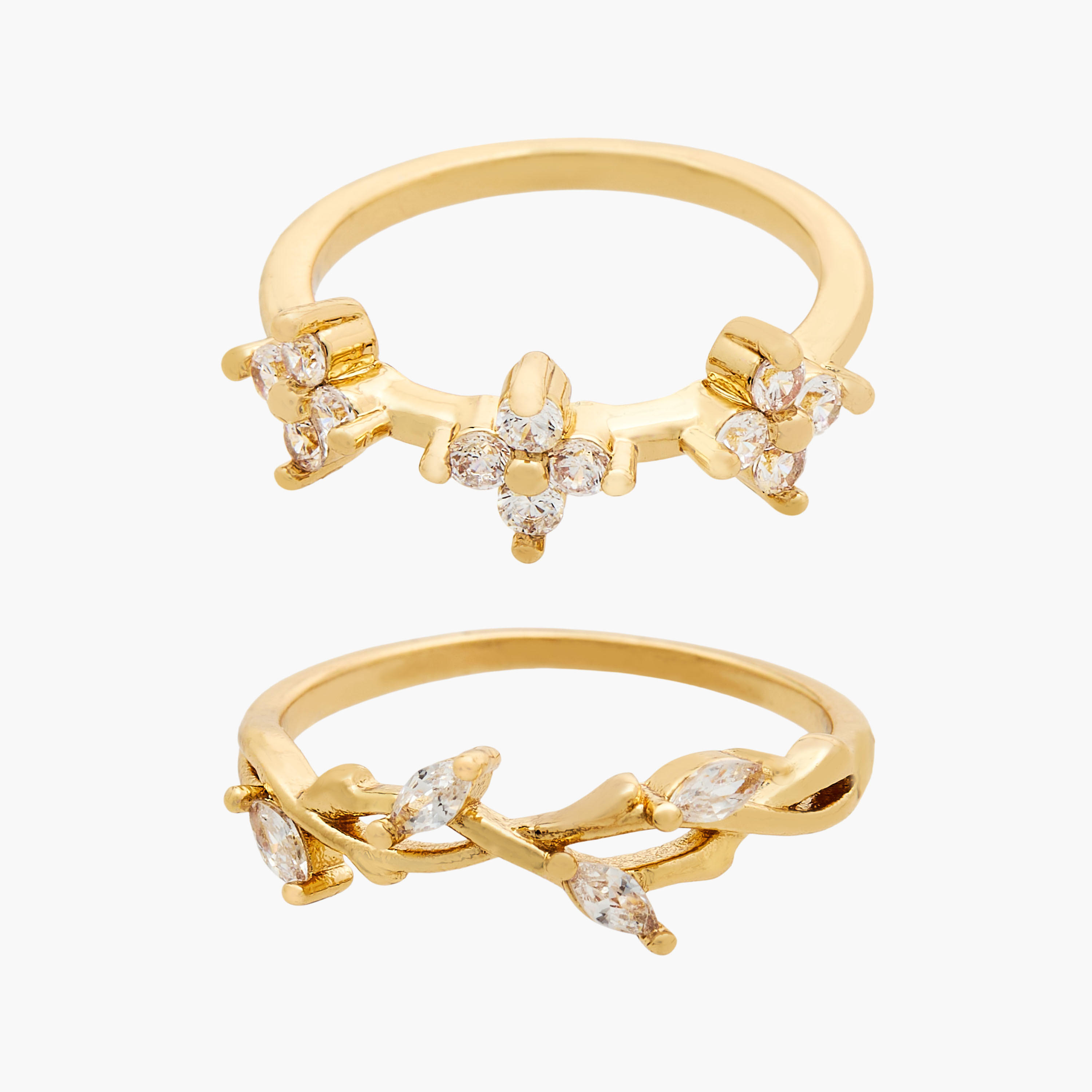 Set of 2 - Cubic Zirconia Ring with Stone Embellishments-women-watchesandjewellery-jewellery-rings-image-1