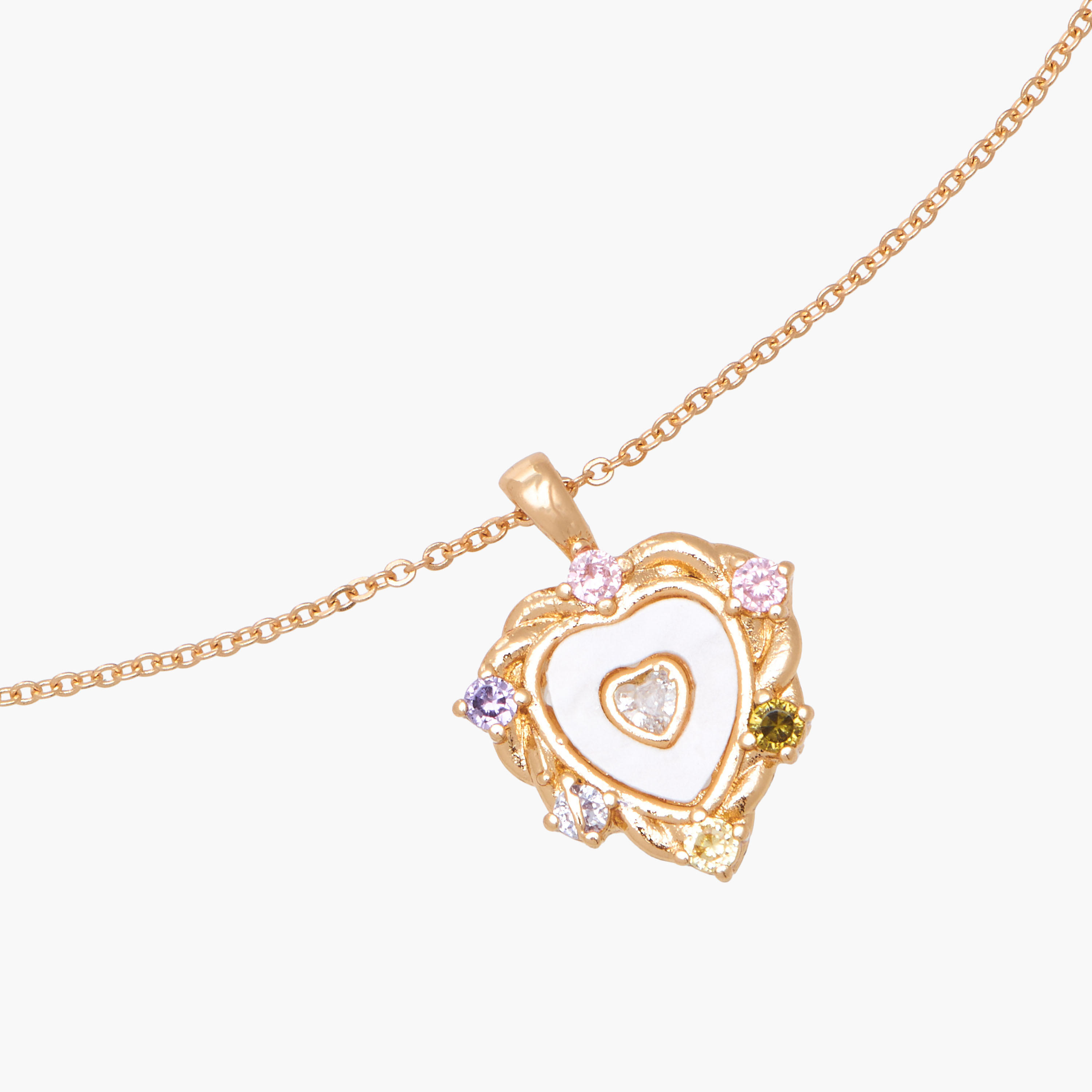 قلادة متدلية بلون ذهبي ومكعب زيركون وتصميم مزين-women-watchesandjewellery-jewellery-necklacesandpendants-image-3