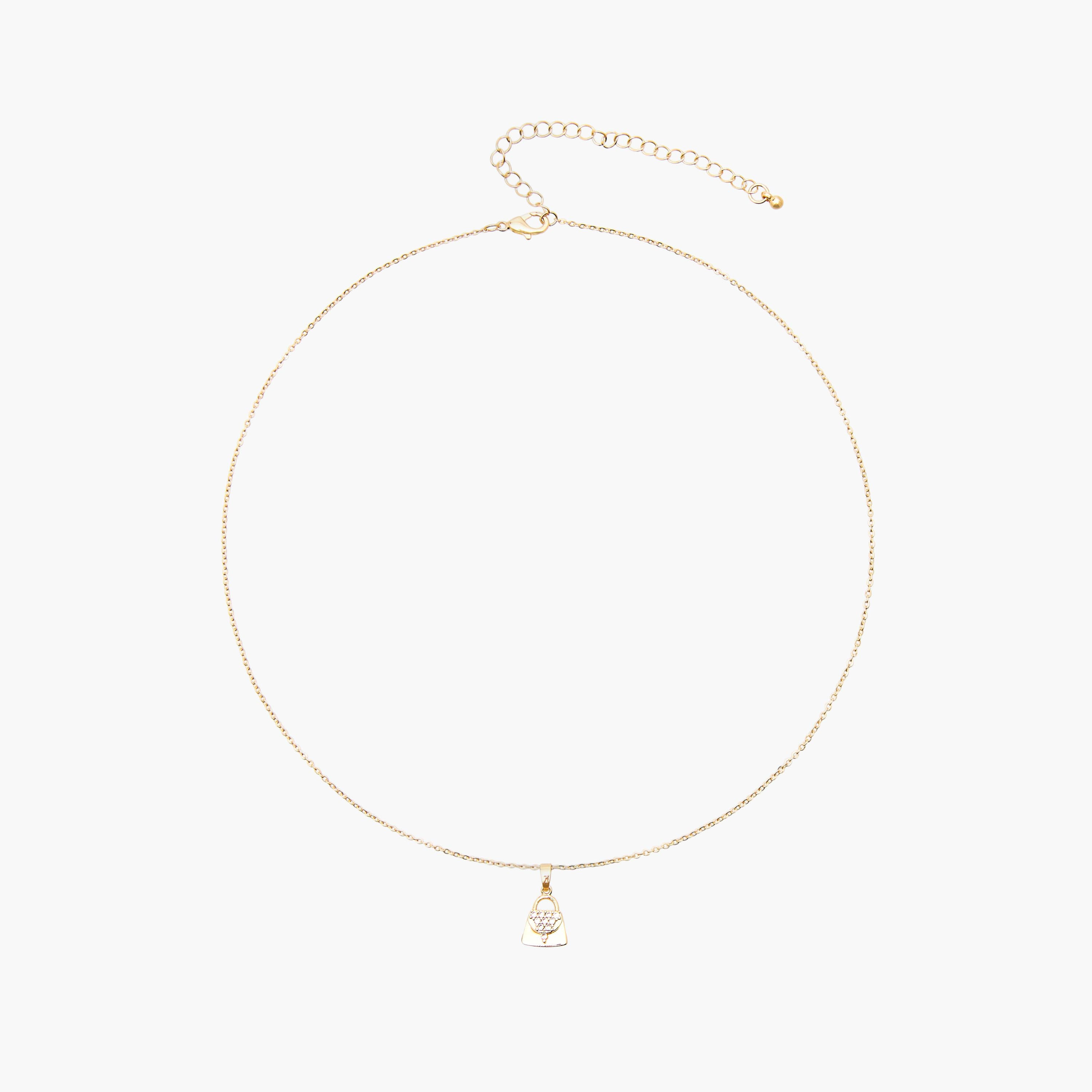 Gold Tone Cubic Zirconia Pendant Necklace with Bag Design-women-watchesandjewellery-jewellery-necklacesandpendants-image-1