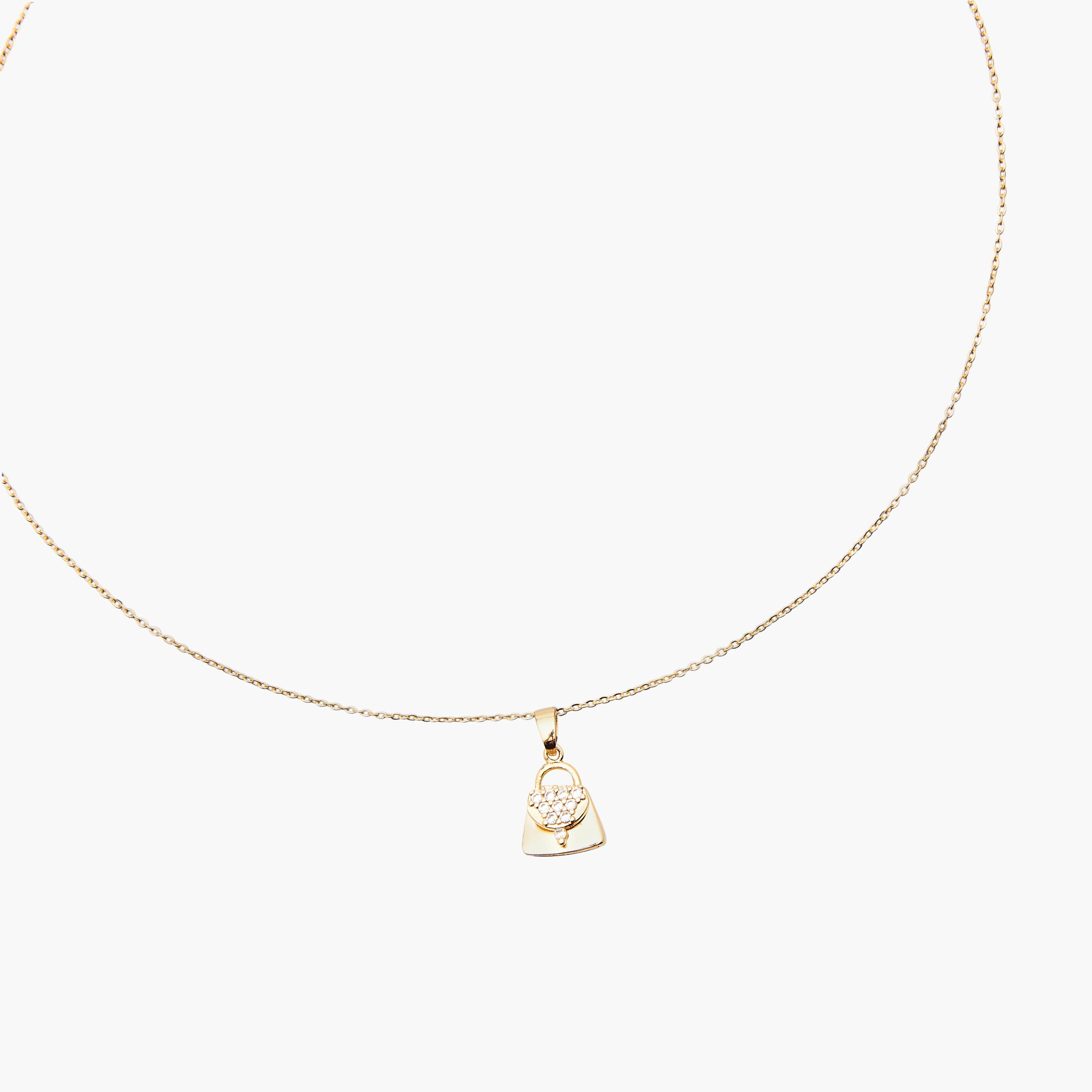 Gold Tone Cubic Zirconia Pendant Necklace with Bag Design-women-watchesandjewellery-jewellery-necklacesandpendants-image-2