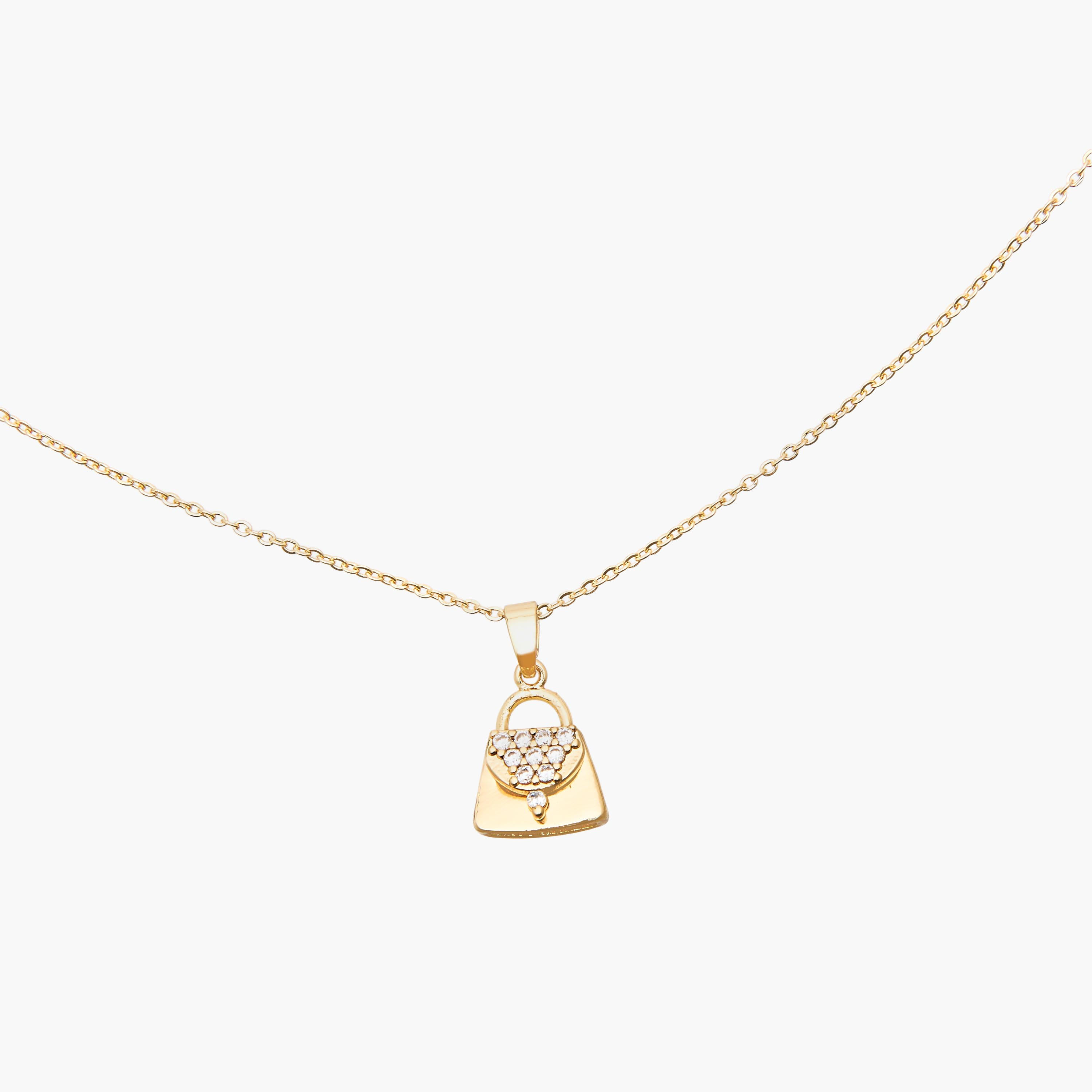 Gold Tone Cubic Zirconia Pendant Necklace with Bag Design-women-watchesandjewellery-jewellery-necklacesandpendants-image-3