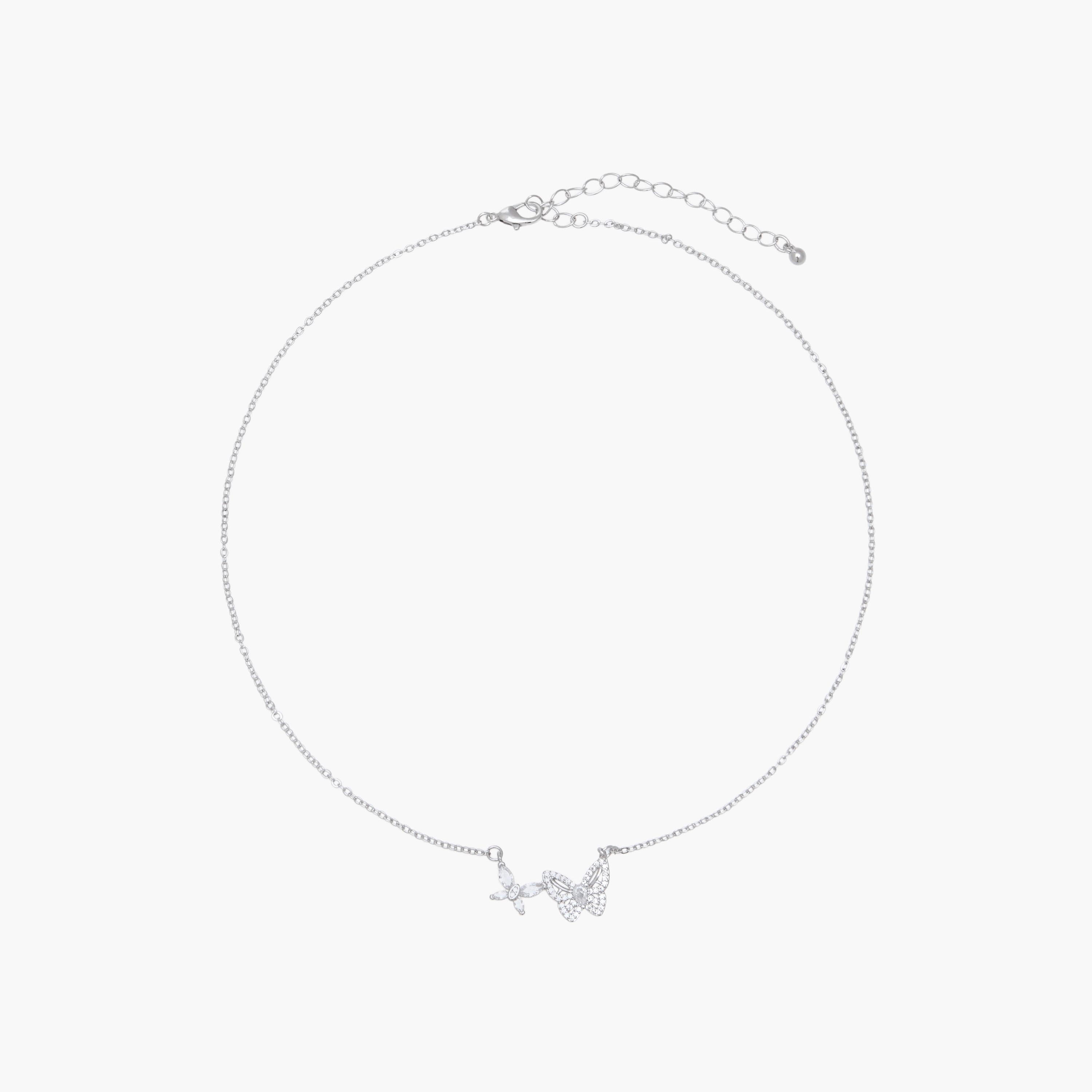 Silver Tone Cubic Zirconia Pendant Necklace with Butterfly Embellished Design-women-watchesandjewellery-jewellery-necklacesandpendants-image-1