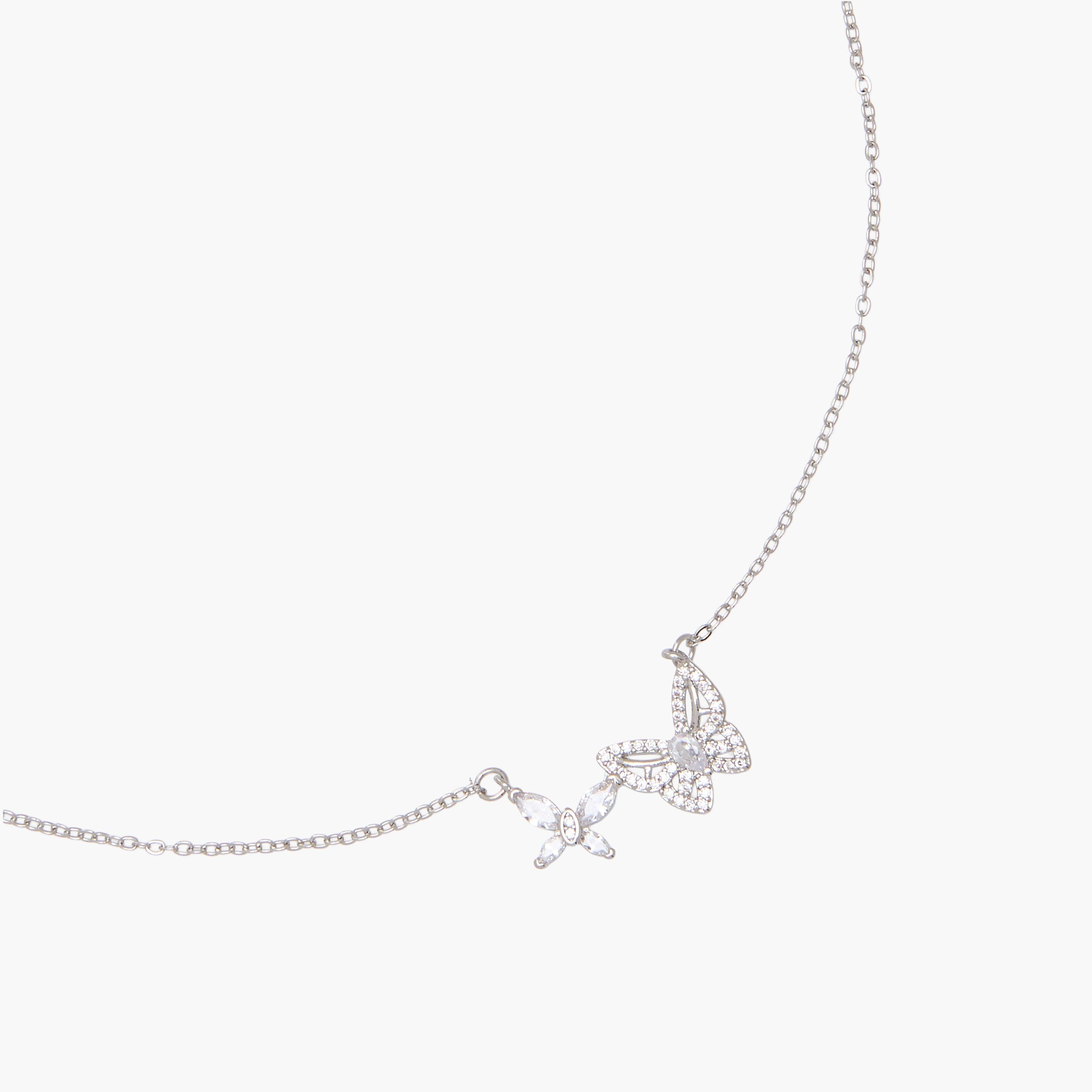 Silver Tone Cubic Zirconia Pendant Necklace with Butterfly Embellished Design-women-watchesandjewellery-jewellery-necklacesandpendants-image-2